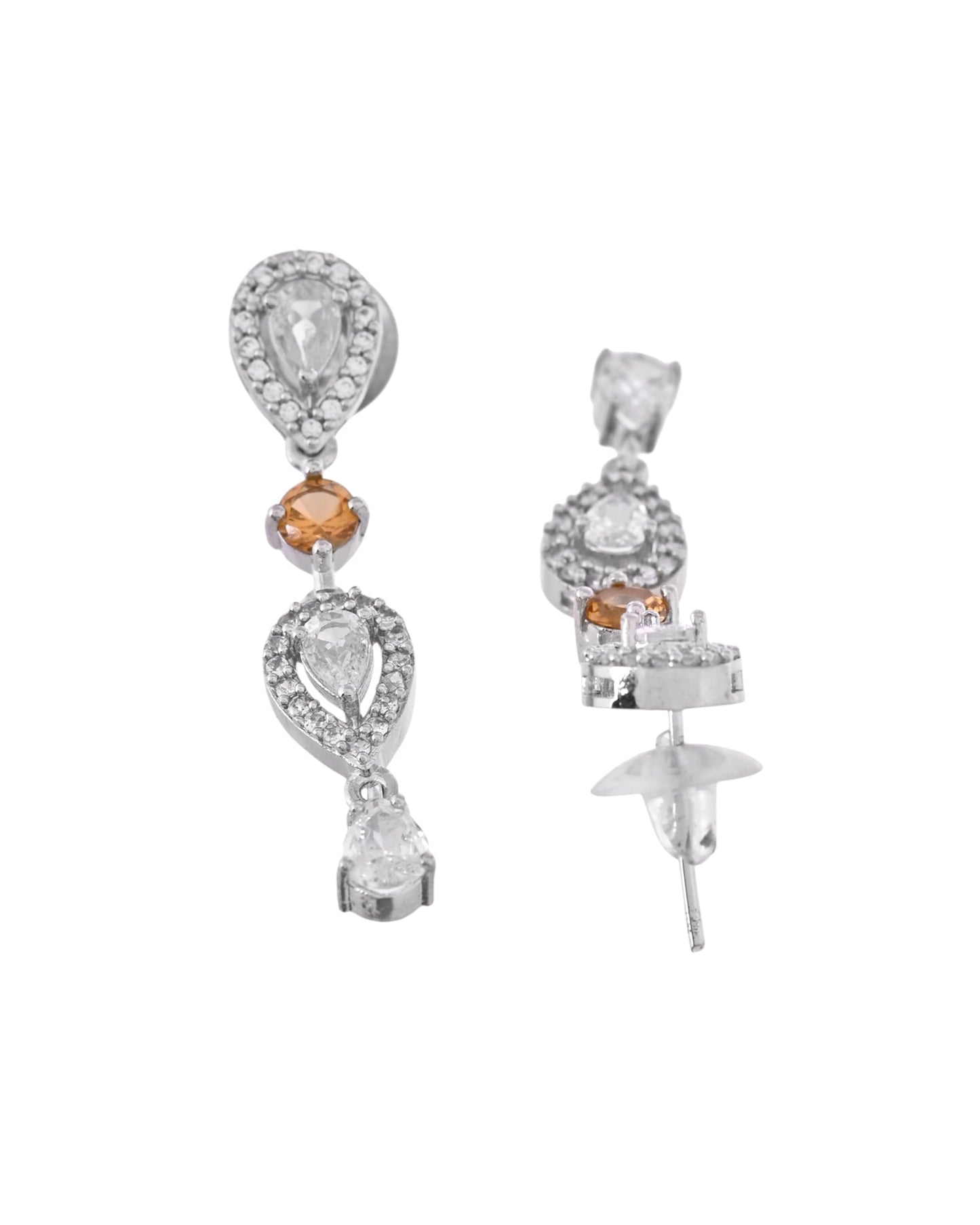 VOJ Silver Plated Yellow Stone Tear Drop Shaped AD Jewellery Set - Swadesiicart