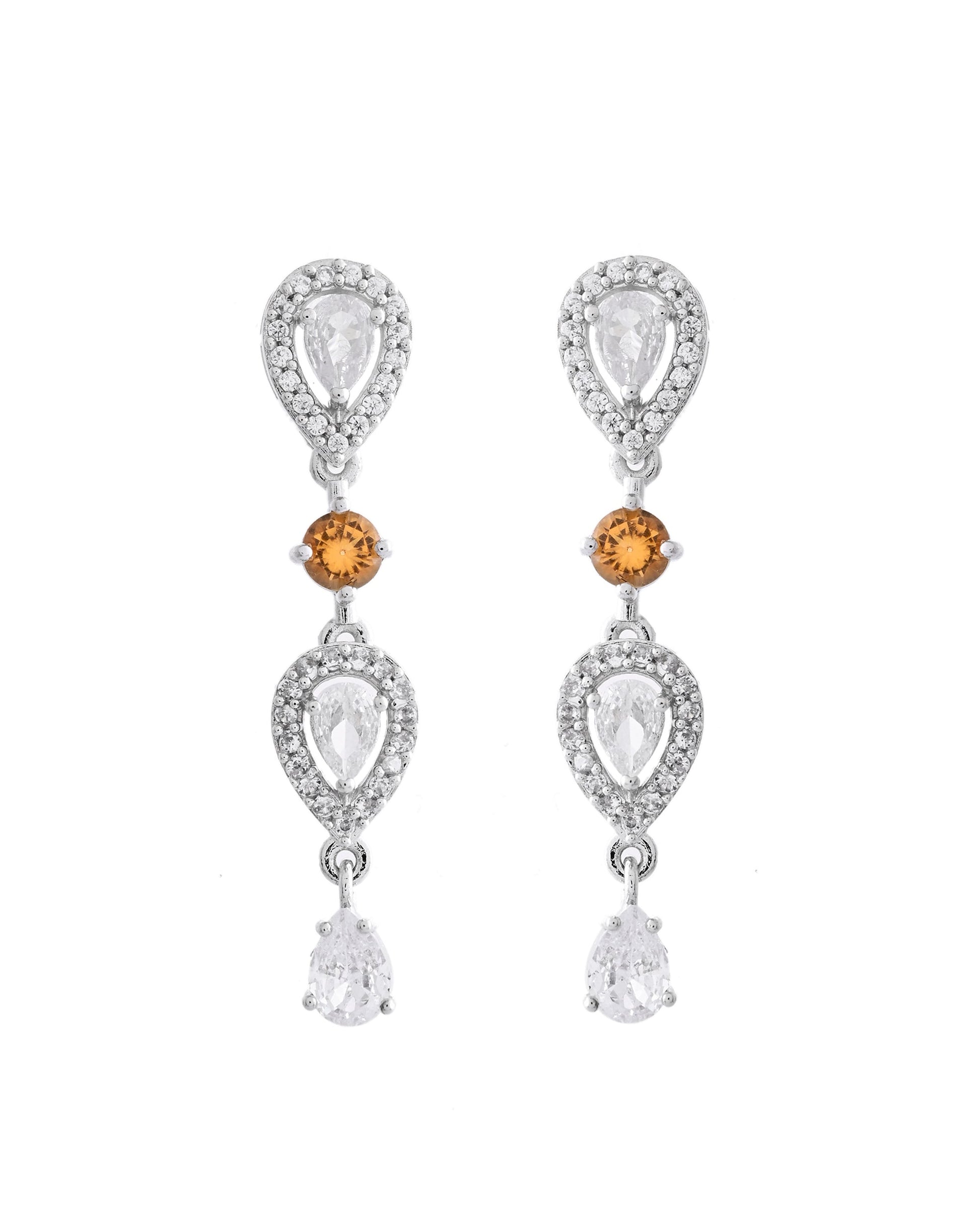 VOJ Silver Plated Yellow Stone Tear Drop Shaped AD Jewellery Set - Swadesiicart