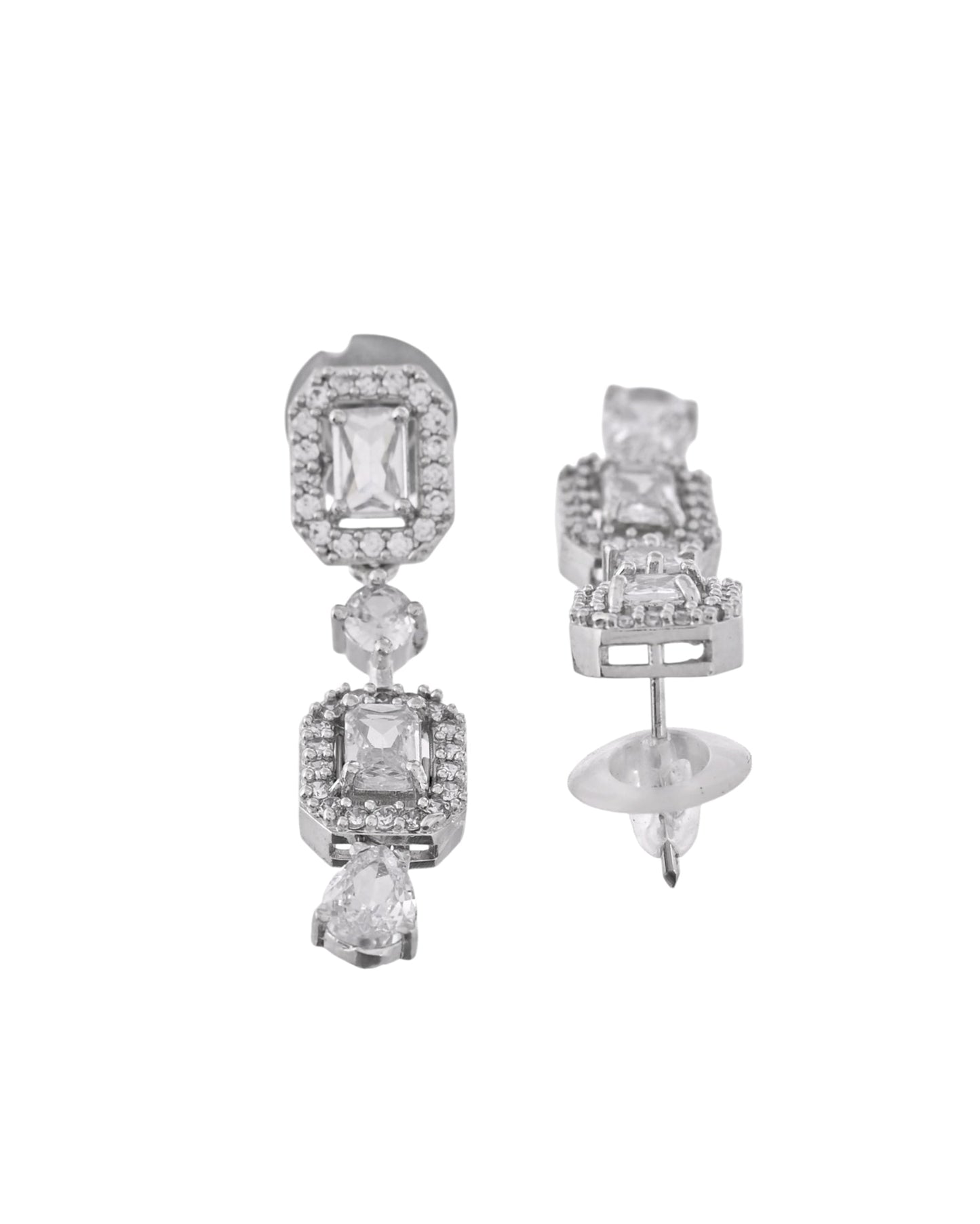 VOJ Silver Plated Geometrical Shaped AD Jewellery Set - Swadesiicart