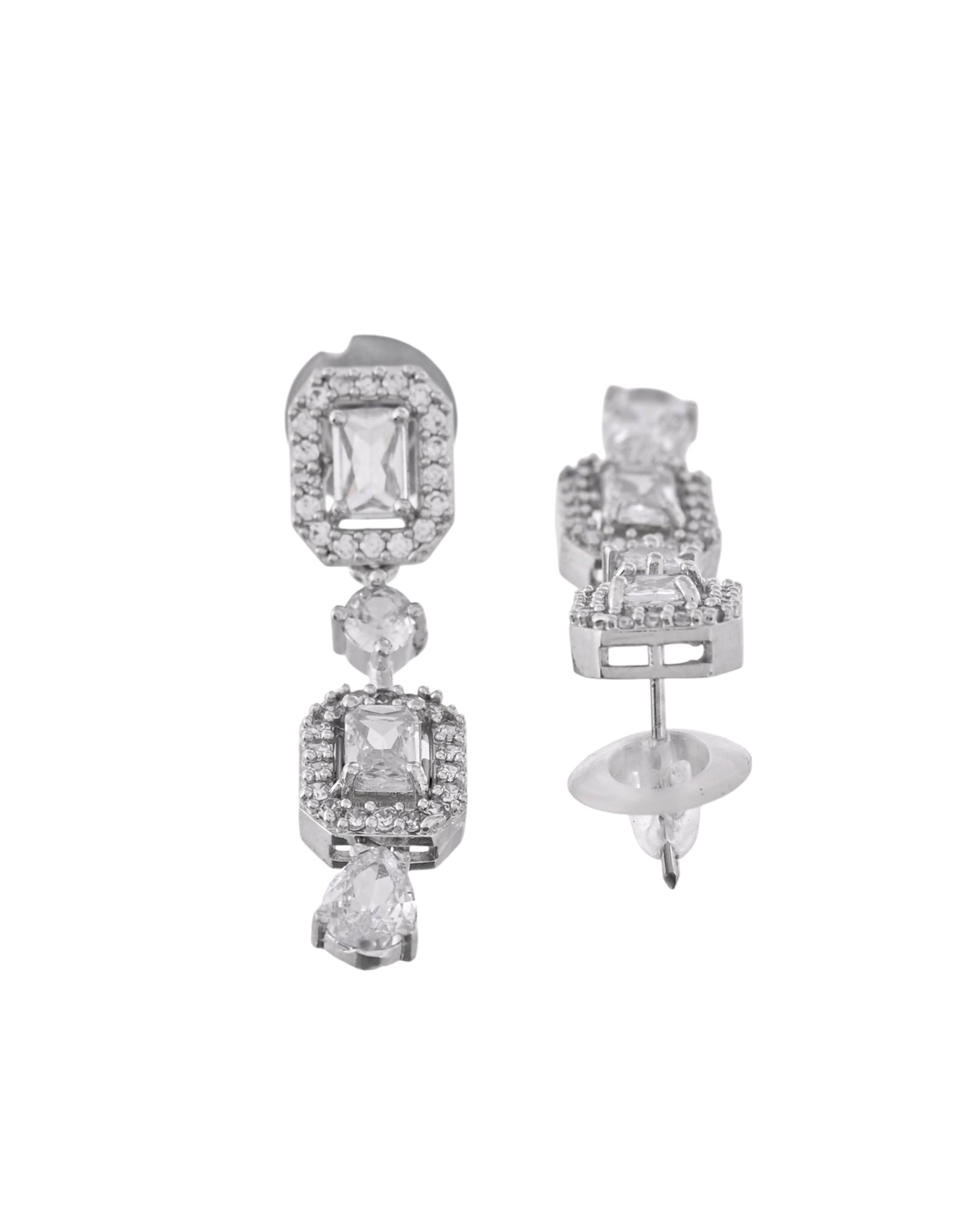 VOJ Silver Plated Geometrical Shaped AD Jewellery Set - Swadesiicart