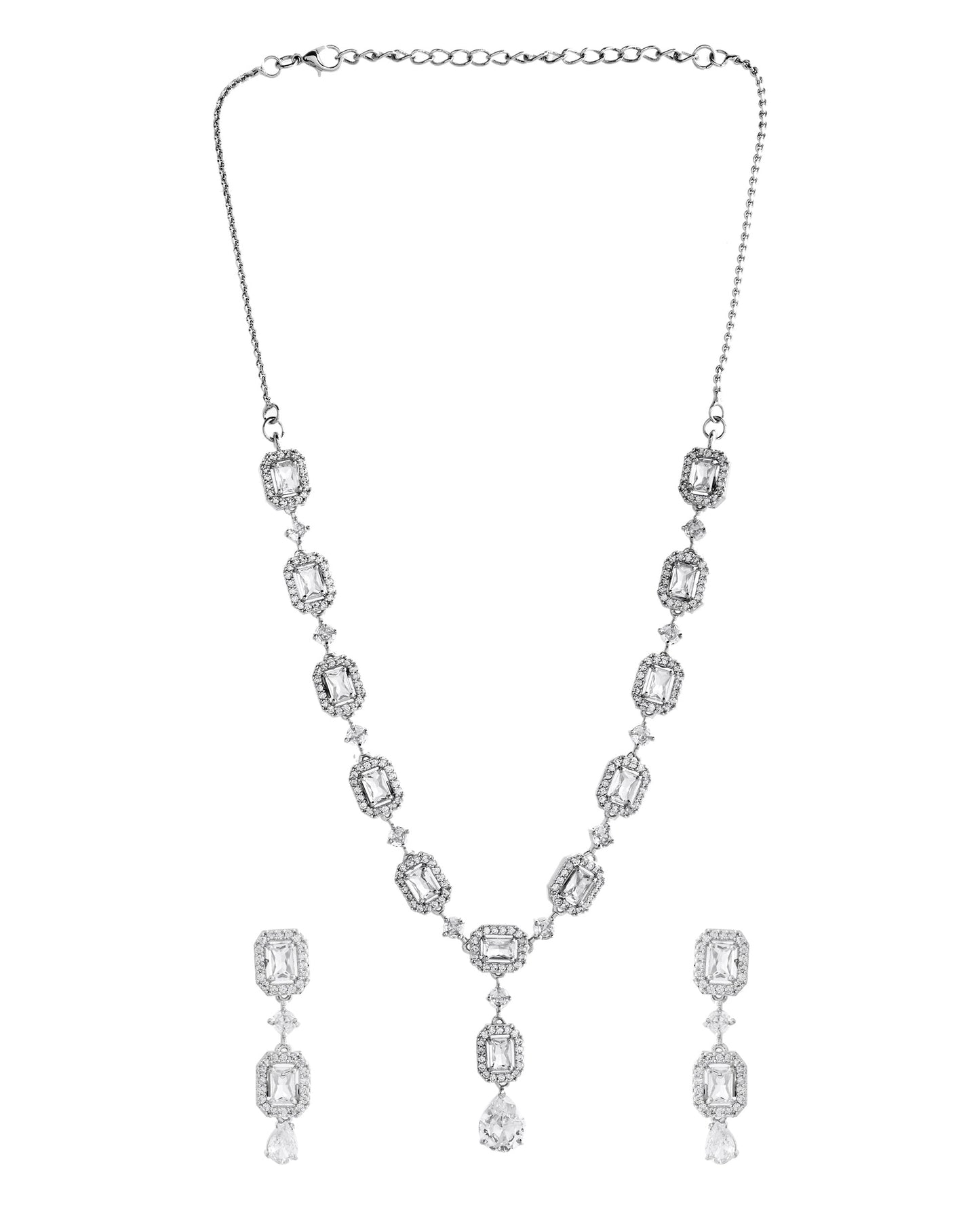 VOJ Silver Plated Geometrical Shaped AD Jewellery Set - Swadesiicart