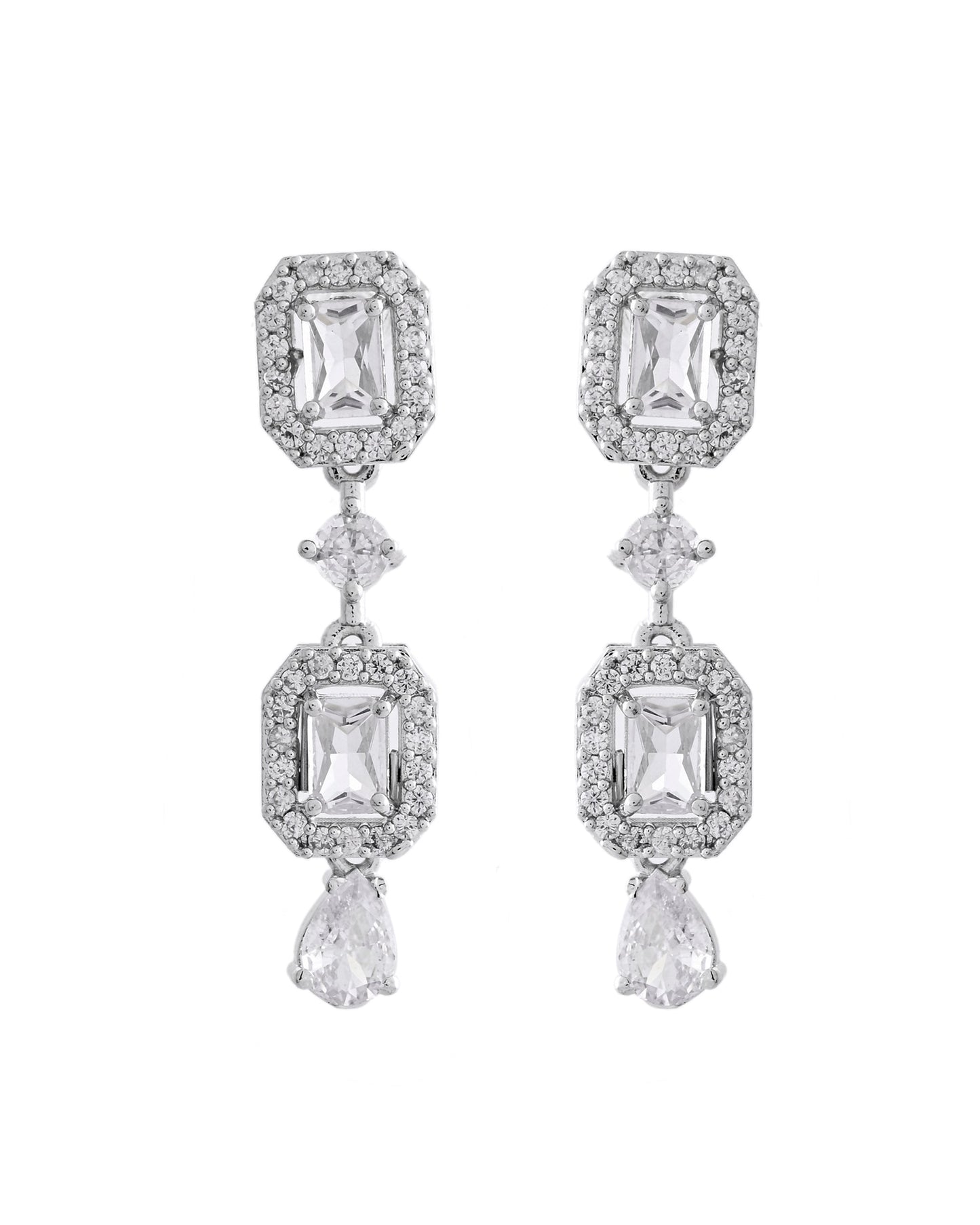 VOJ Silver Plated Geometrical Shaped AD Jewellery Set - Swadesiicart