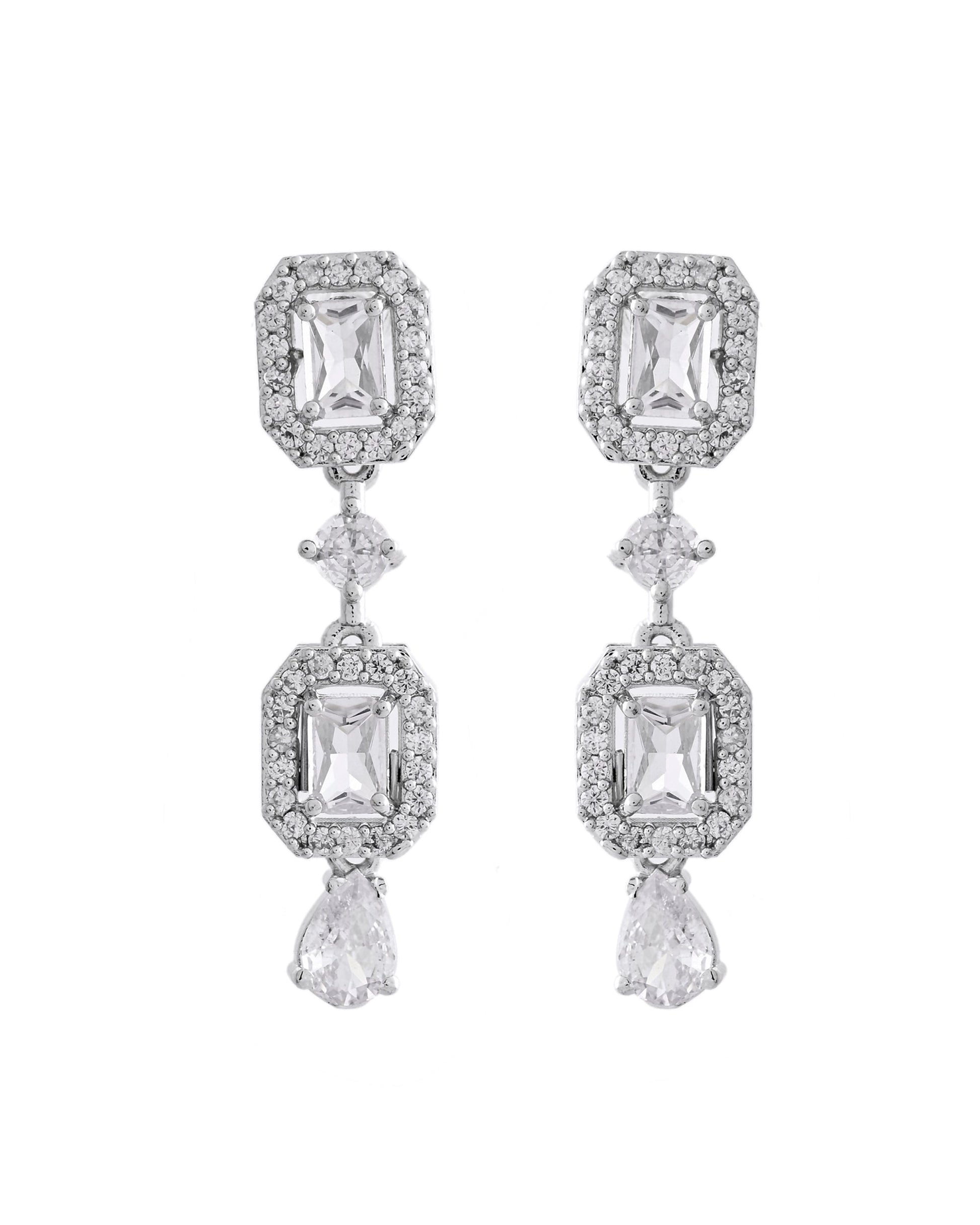 VOJ Silver Plated Geometrical Shaped AD Jewellery Set - Swadesiicart