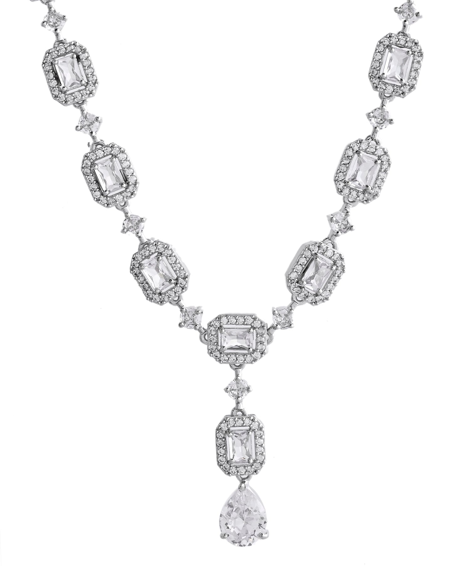 VOJ Silver Plated Geometrical Shaped AD Jewellery Set - Swadesiicart