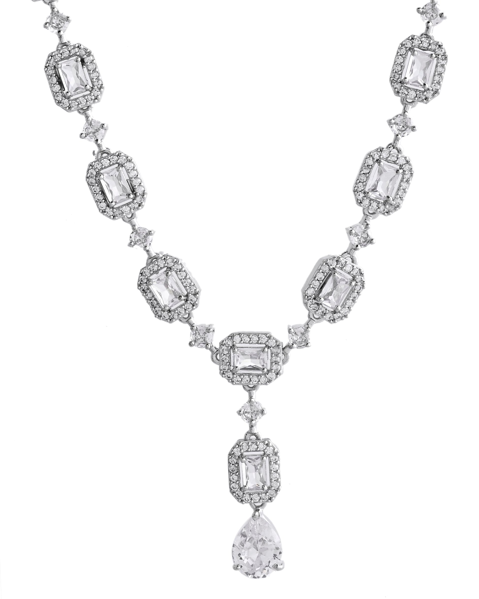 VOJ Silver Plated Geometrical Shaped AD Jewellery Set - Swadesiicart