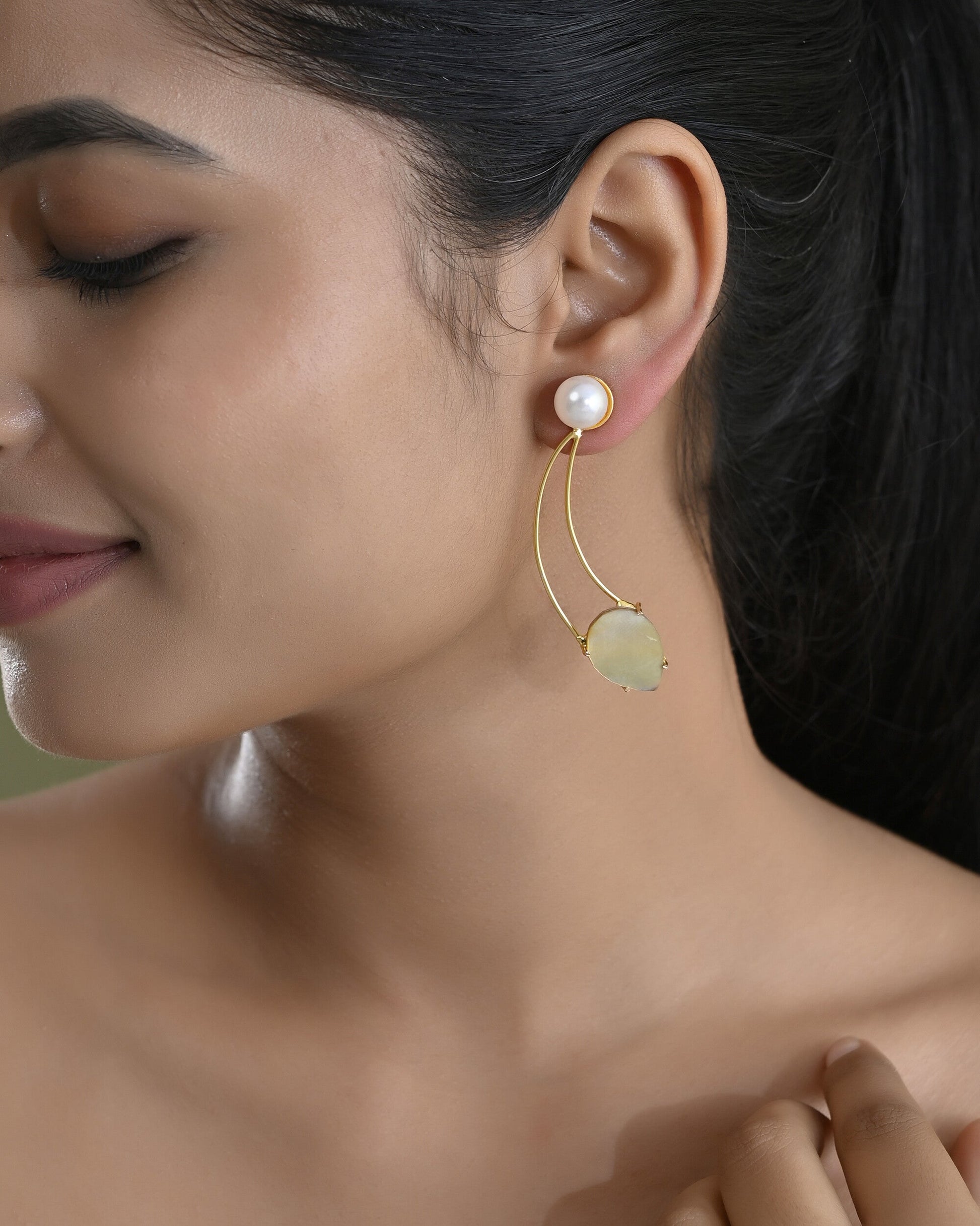 VOJ Gold Toned Pearl And Stone Studded Earrings - Swadesiicart