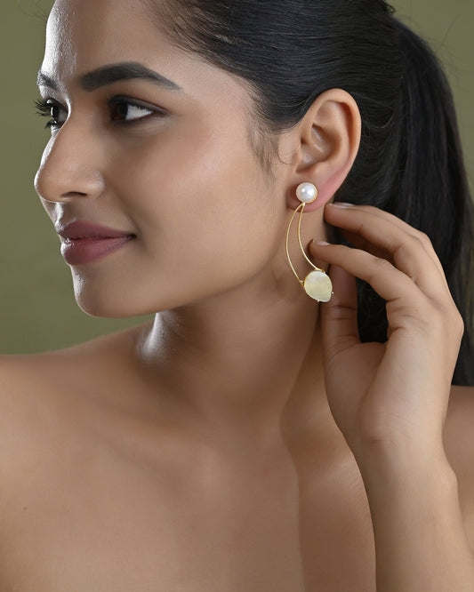 VOJ Gold Toned Pearl And Stone Studded Earrings - Swadesiicart