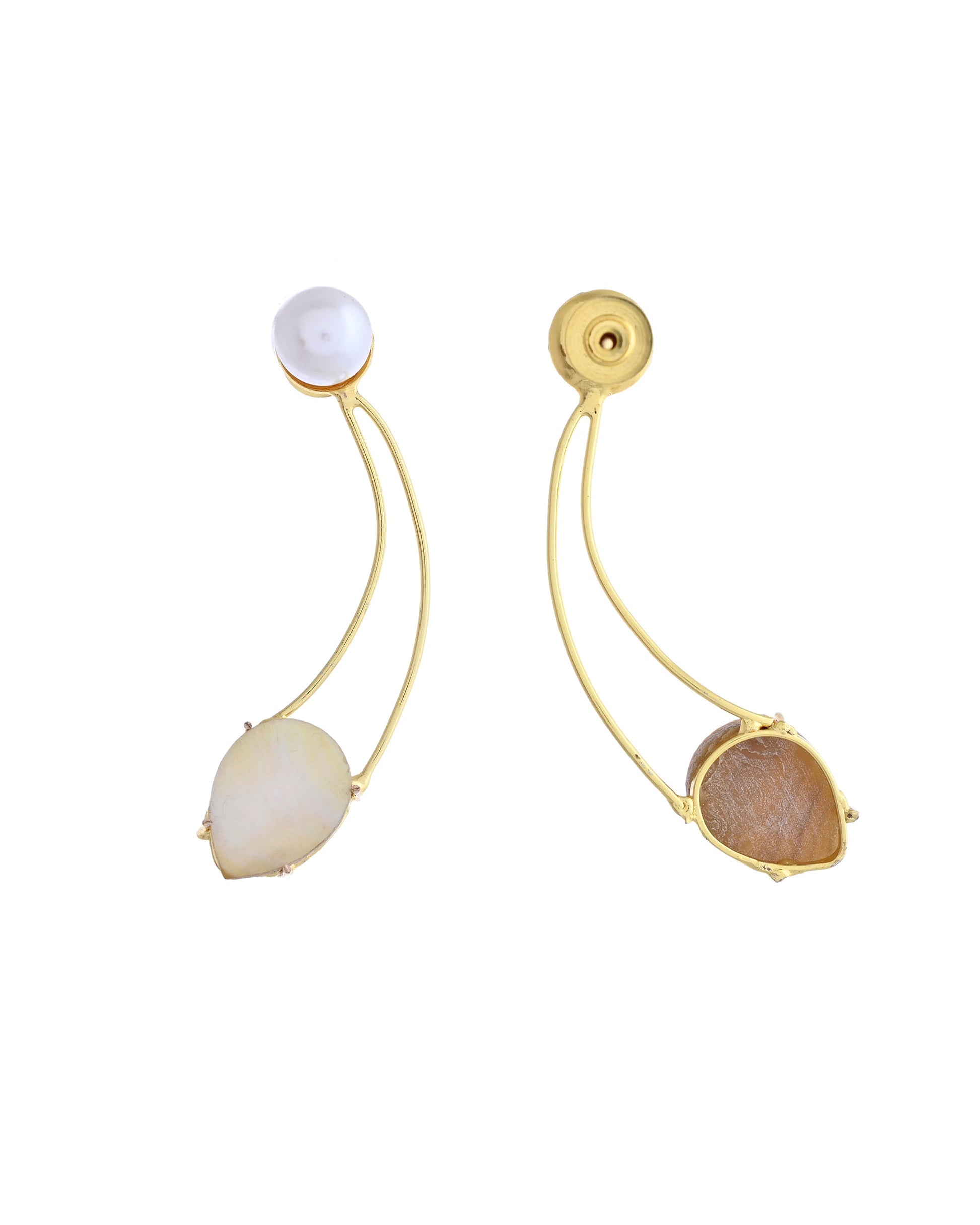 VOJ Gold Toned Pearl And Stone Studded Earrings - Swadesiicart