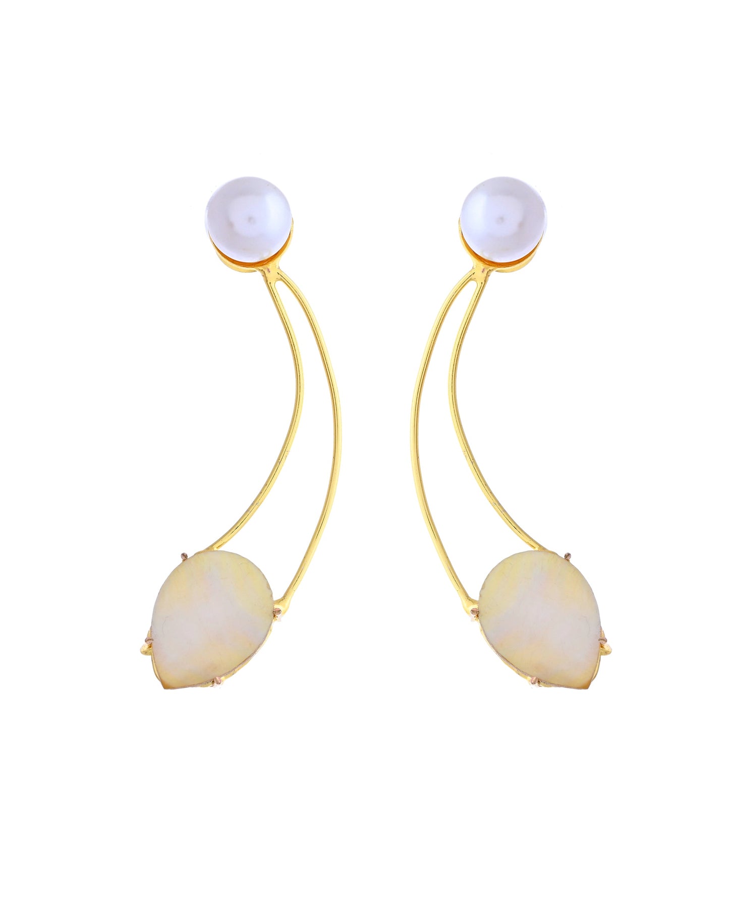 VOJ Gold Toned Pearl And Stone Studded Earrings - Swadesiicart
