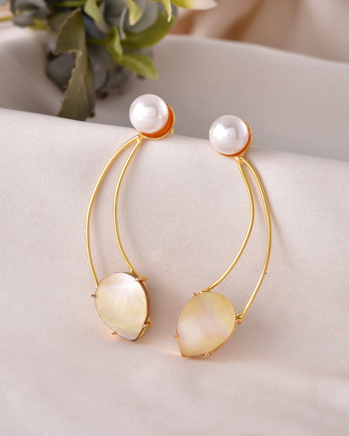VOJ Gold Toned Pearl And Stone Studded Earrings - Swadesiicart