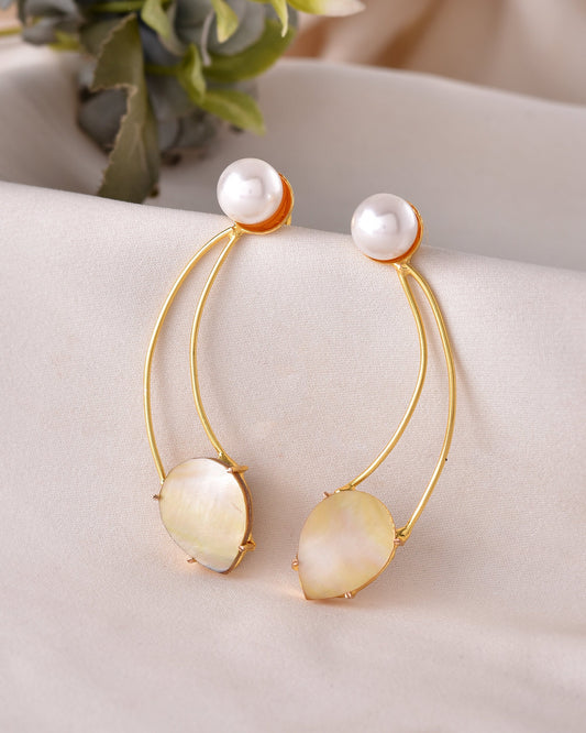 VOJ Gold Toned Pearl And Stone Studded Earrings - Swadesiicart