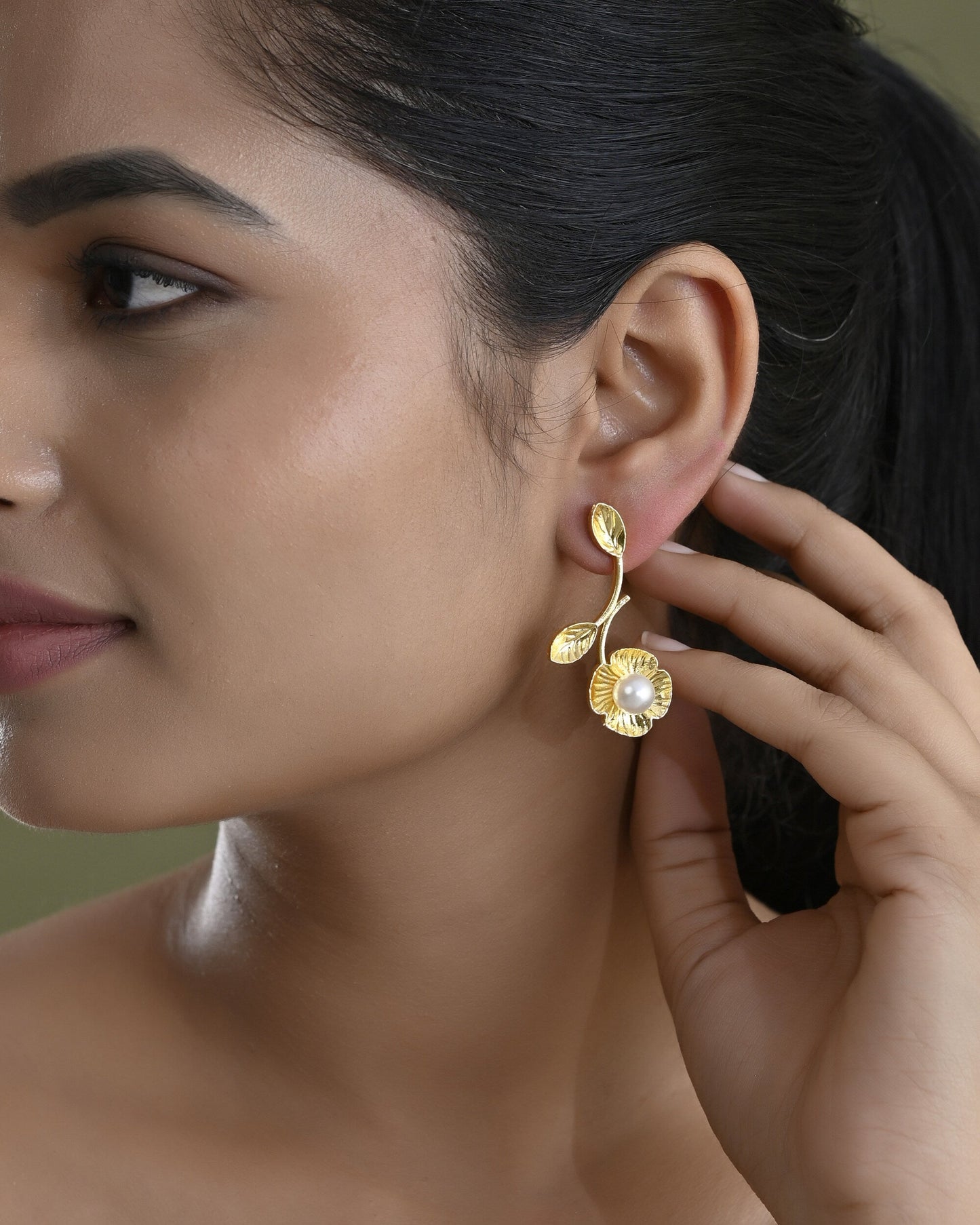 VOJ Gold Toned Floral Shaped Elegent Earrings - Swadesiicart