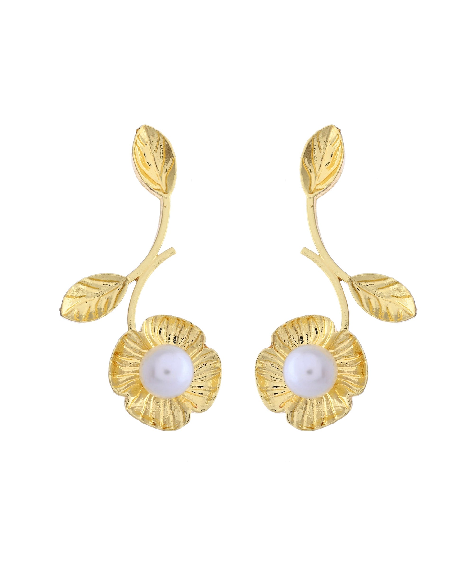VOJ Gold Toned Floral Shaped Elegent Earrings - Swadesiicart