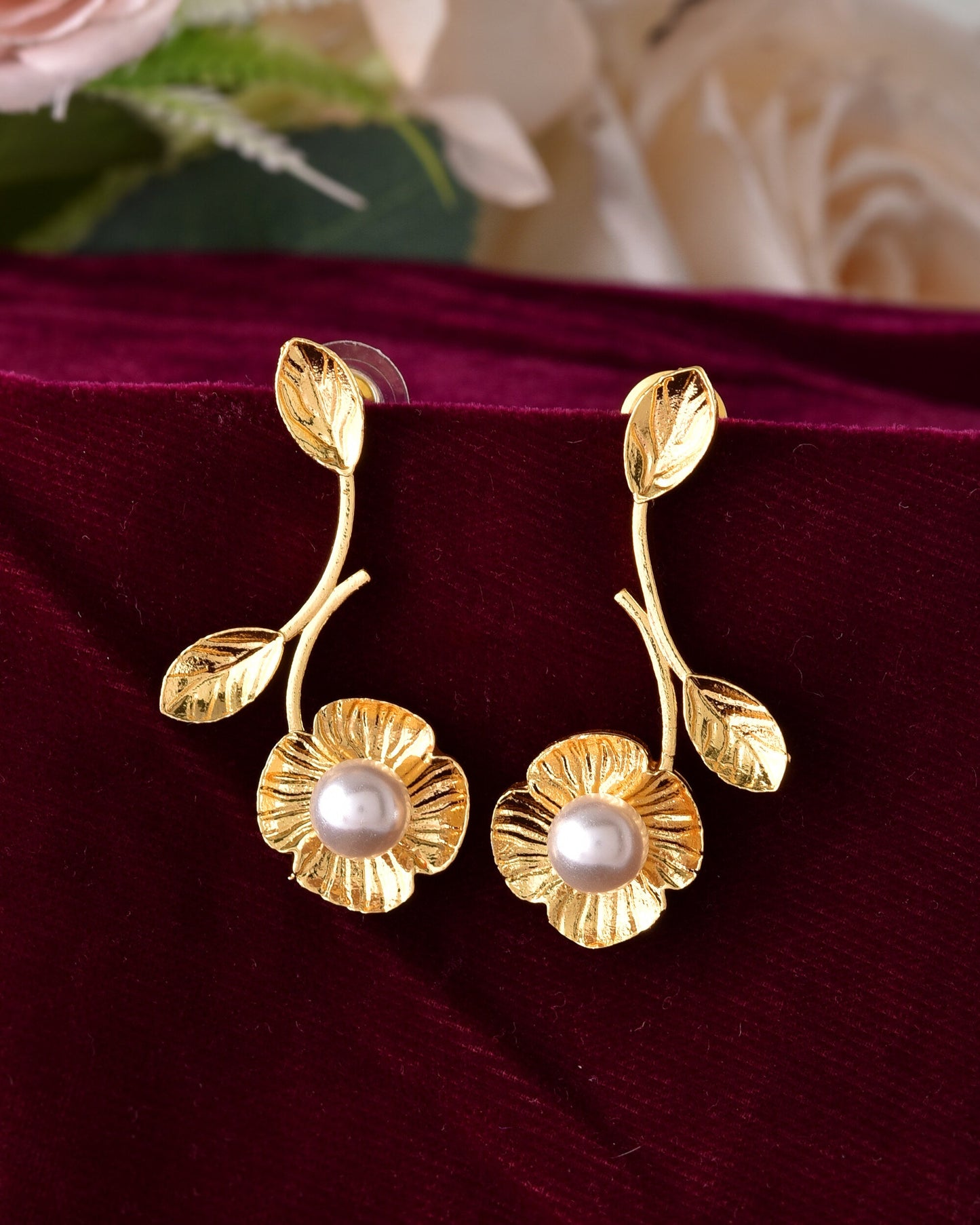 VOJ Gold Toned Floral Shaped Elegent Earrings - Swadesiicart