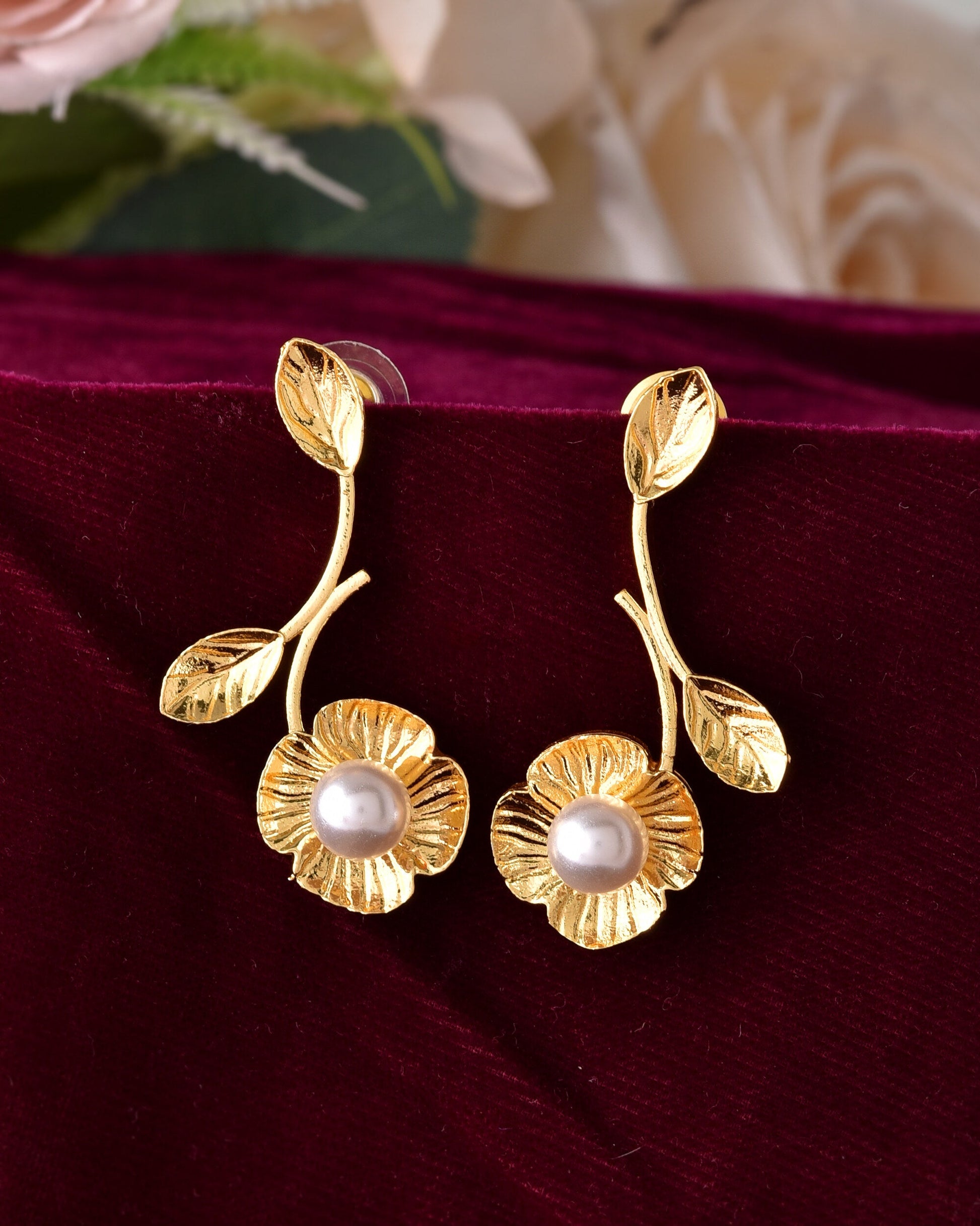 VOJ Gold Toned Floral Shaped Elegent Earrings - Swadesiicart