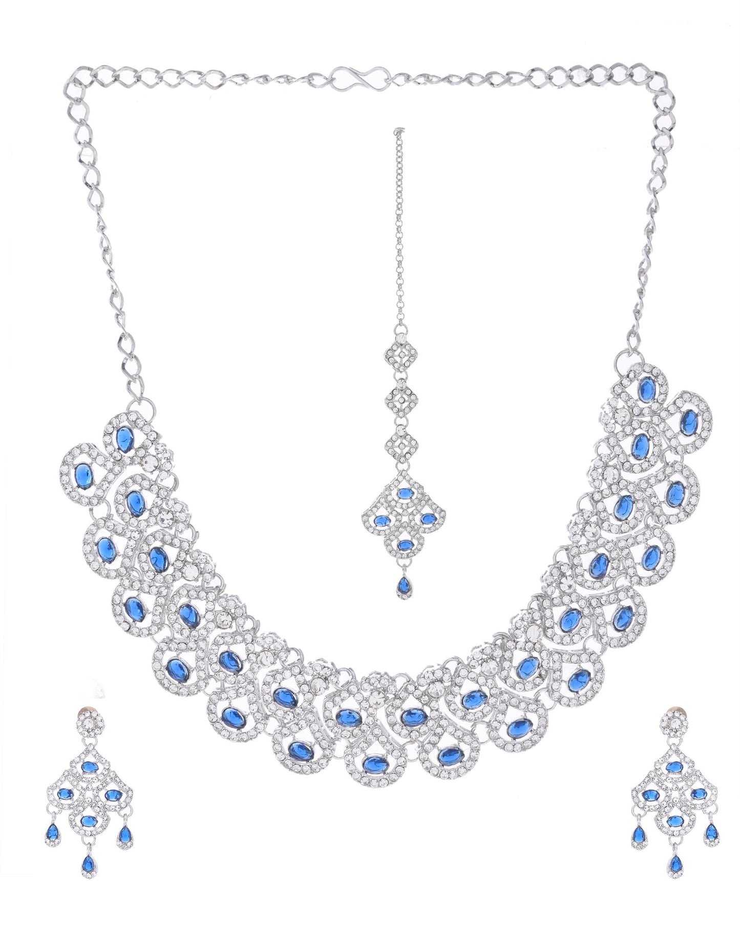 VOJ Silver-Plated Blue AD-Studded Elegent Jewellery Set - Swadesiicart
