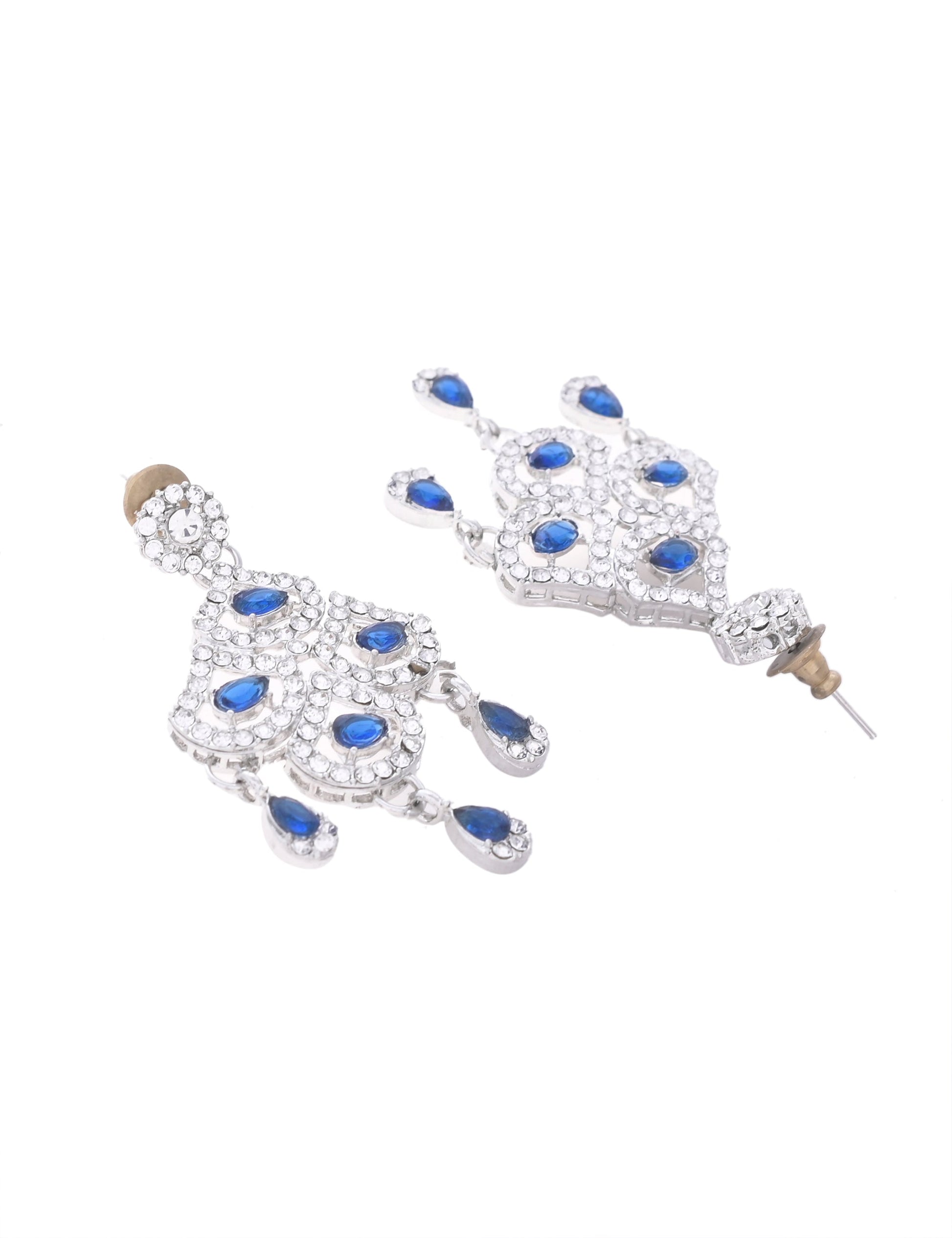 VOJ Silver-Plated Blue AD-Studded Elegent Jewellery Set - Swadesiicart