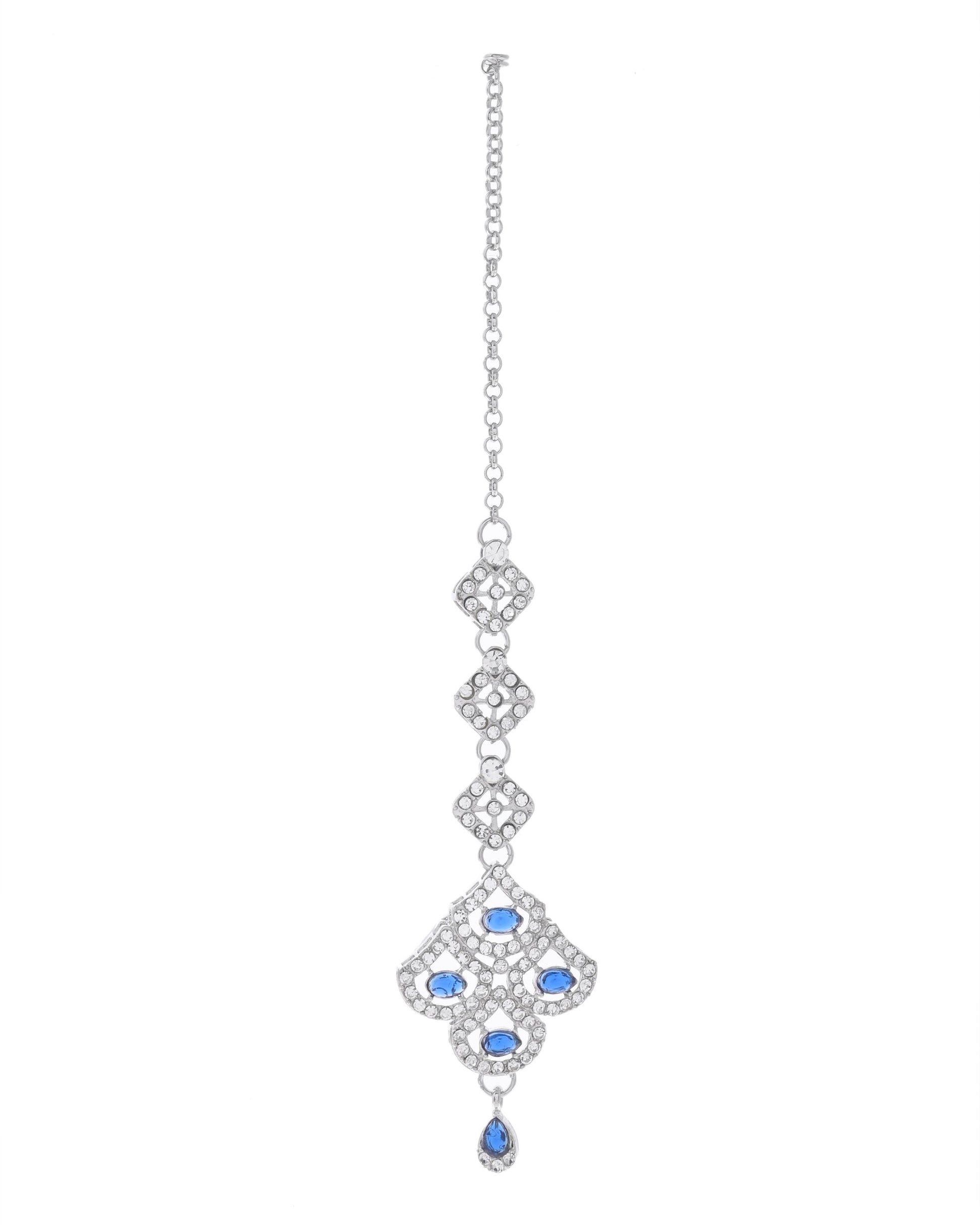 VOJ Silver-Plated Blue AD-Studded Elegent Jewellery Set - Swadesiicart