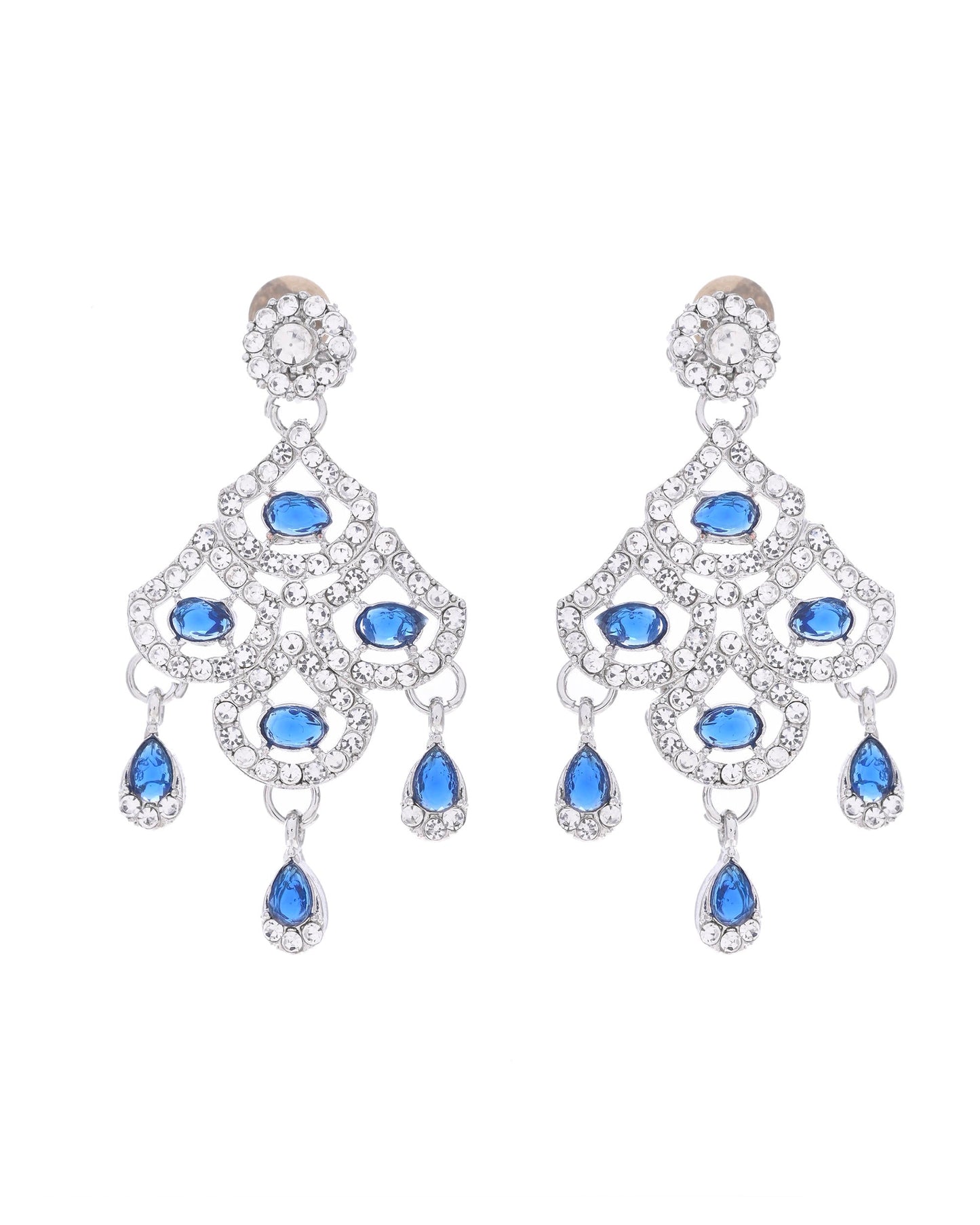 VOJ Silver-Plated Blue AD-Studded Elegent Jewellery Set - Swadesiicart