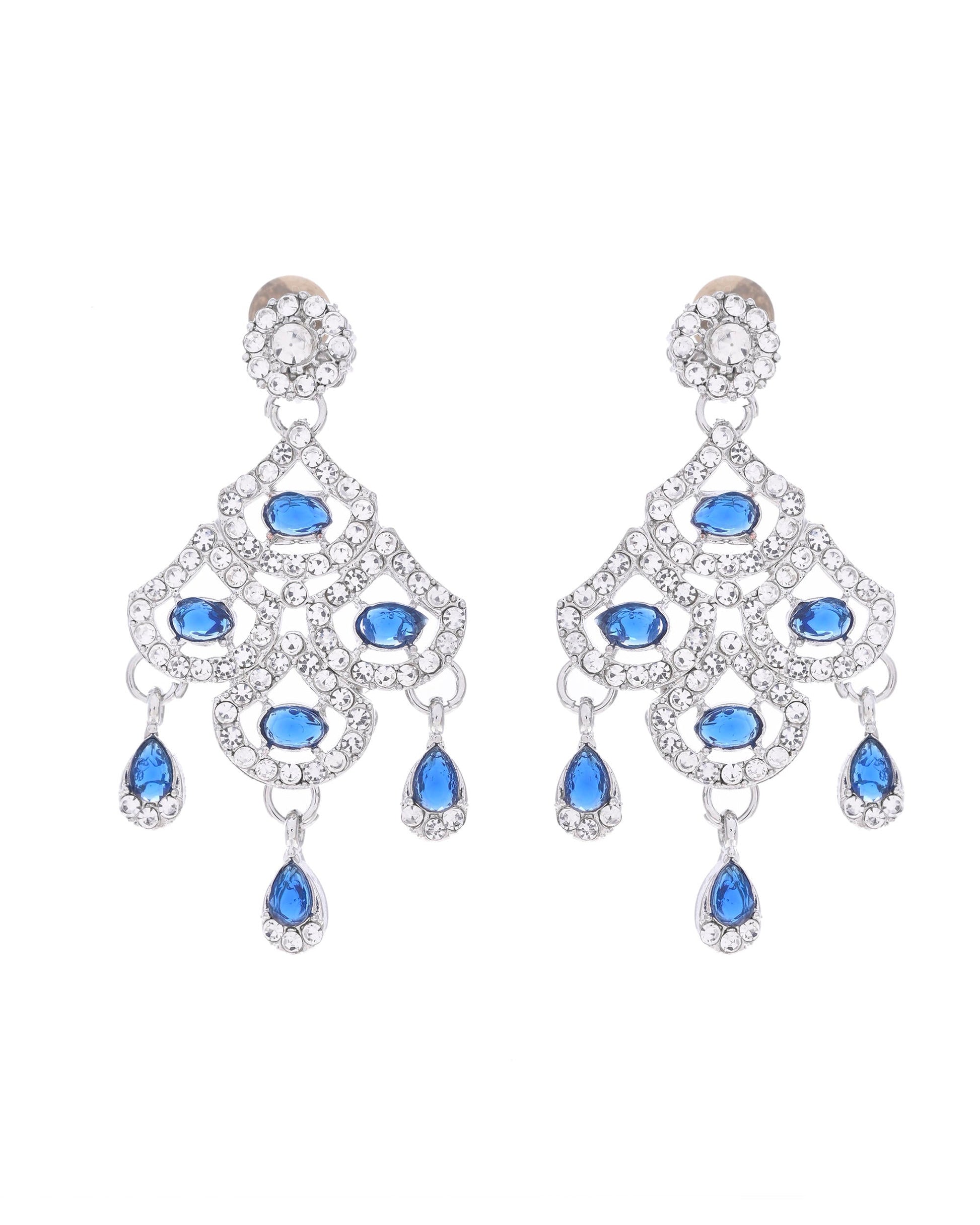 VOJ Silver-Plated Blue AD-Studded Elegent Jewellery Set - Swadesiicart