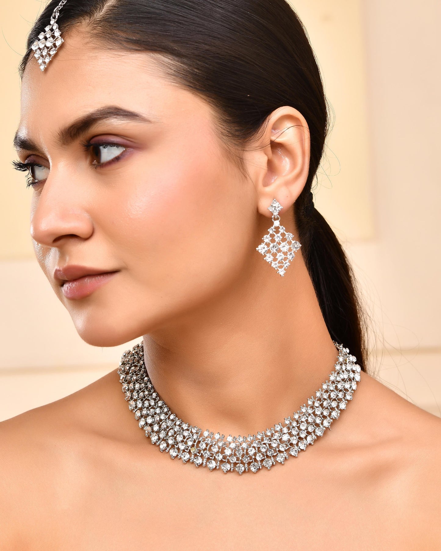 VOJ Silver-Plated AD-Studded Handcrafted Jewellery Set - Swadesiicart