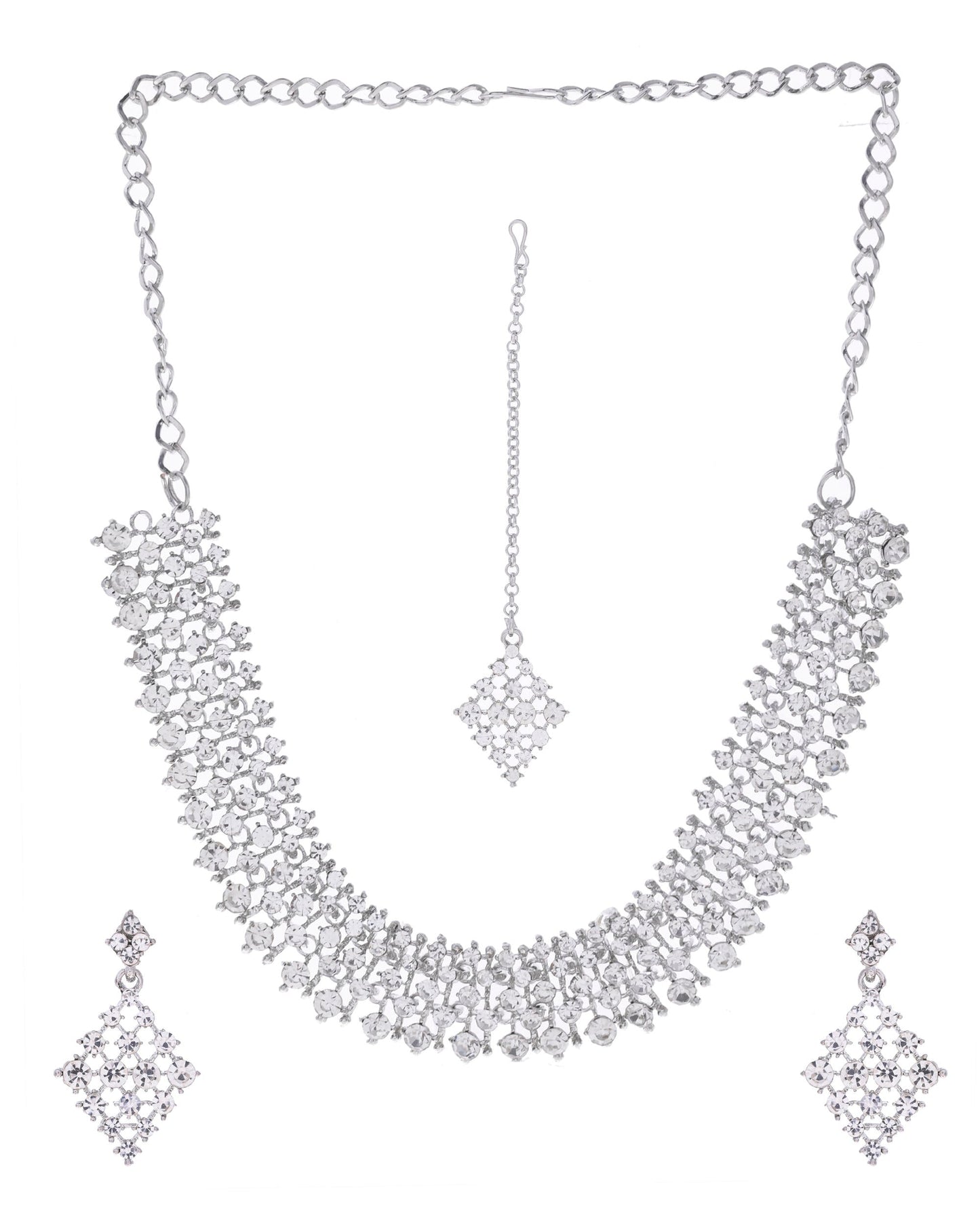 VOJ Silver-Plated AD-Studded Handcrafted Jewellery Set - Swadesiicart