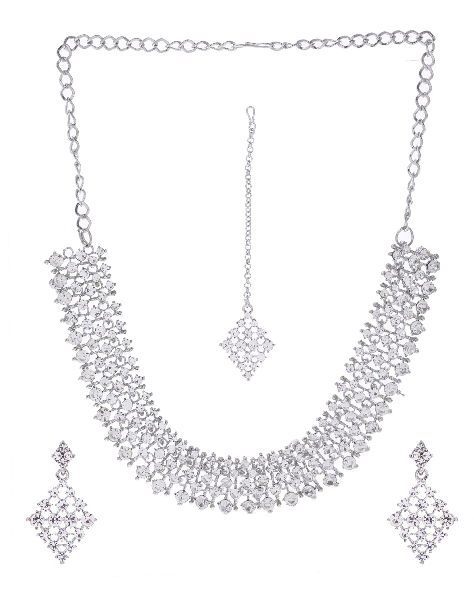 VOJ Silver-Plated AD-Studded Handcrafted Jewellery Set - Swadesiicart