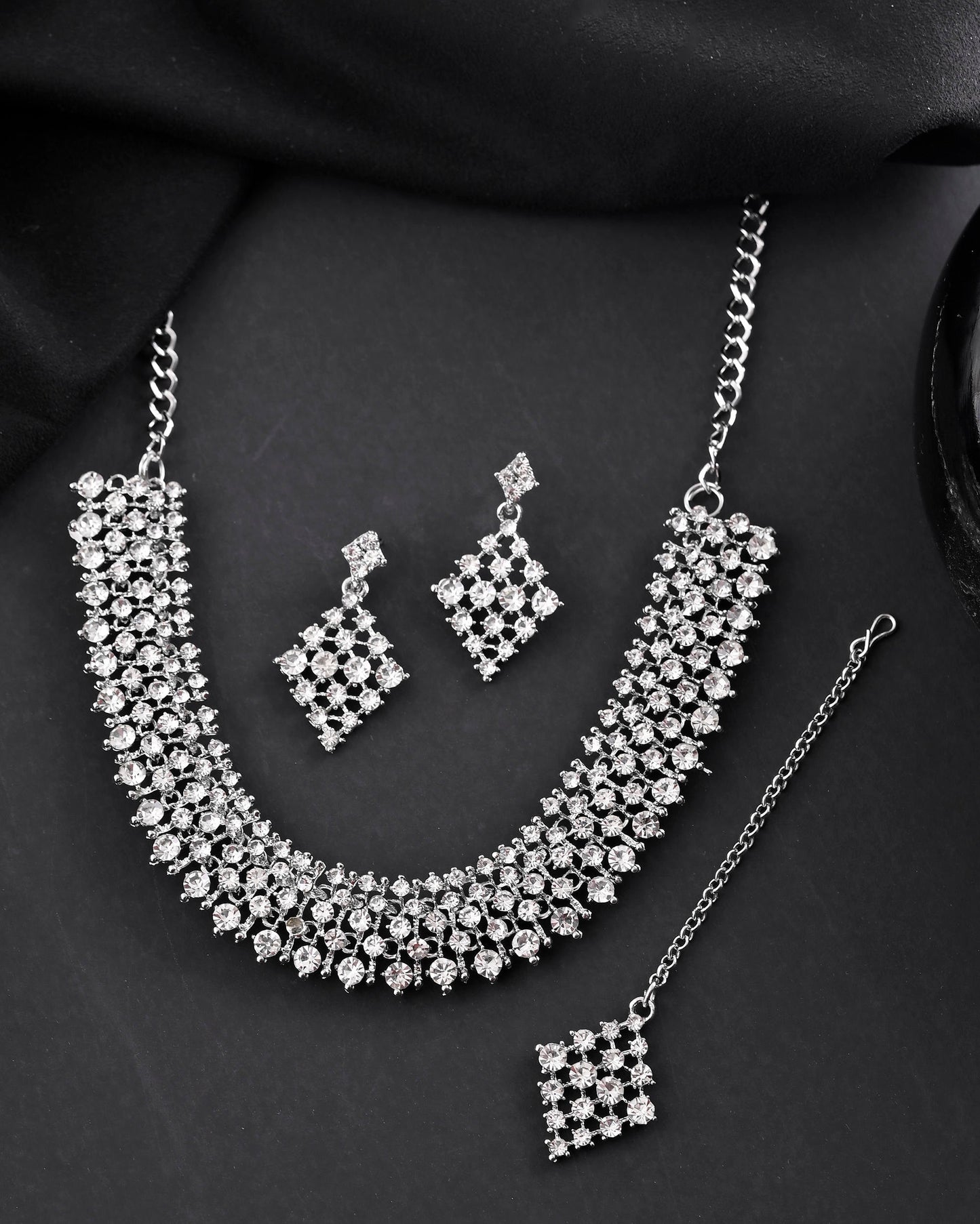 VOJ Silver-Plated AD-Studded Handcrafted Jewellery Set - Swadesiicart