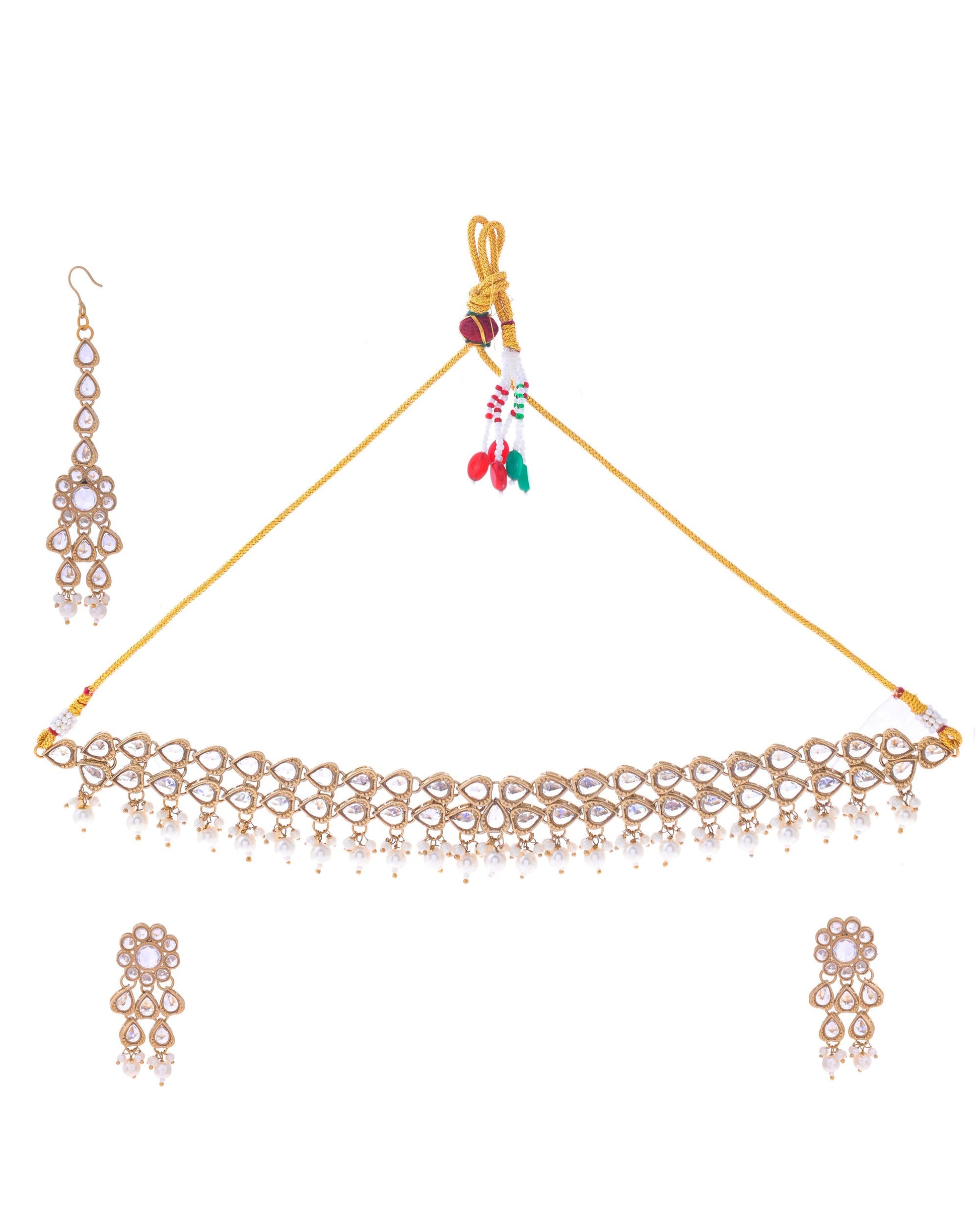 VOJ Gold-Polished White Beats Stuuded Handcrafted Jewellery Set - Swadesiicart