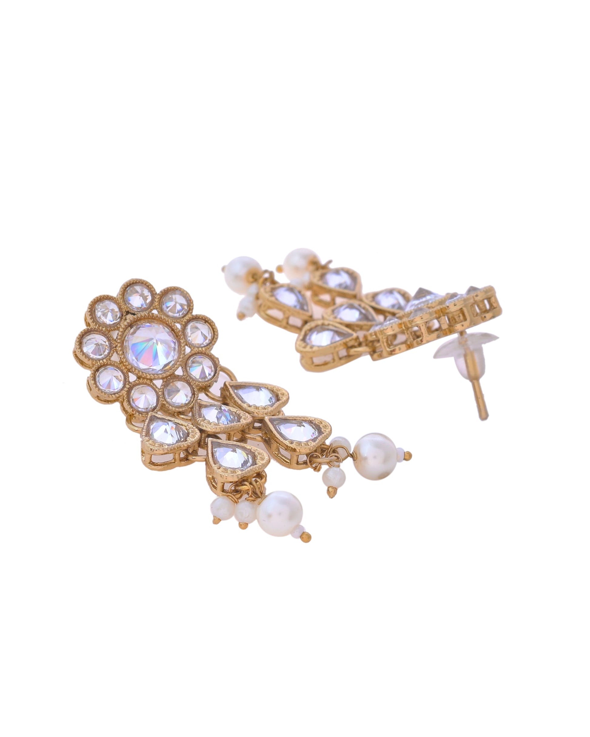 VOJ Gold-Polished White Beats Stuuded Handcrafted Jewellery Set - Swadesiicart