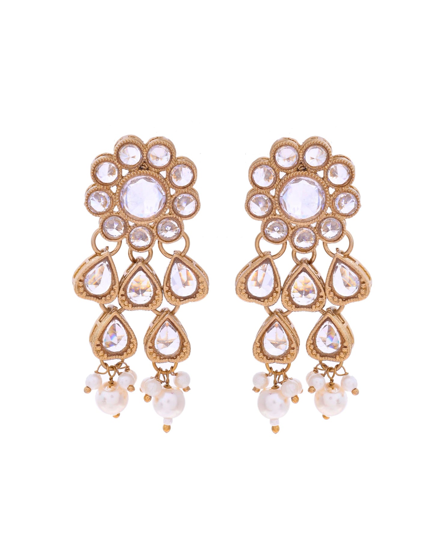 VOJ Gold-Polished White Beats Stuuded Handcrafted Jewellery Set - Swadesiicart