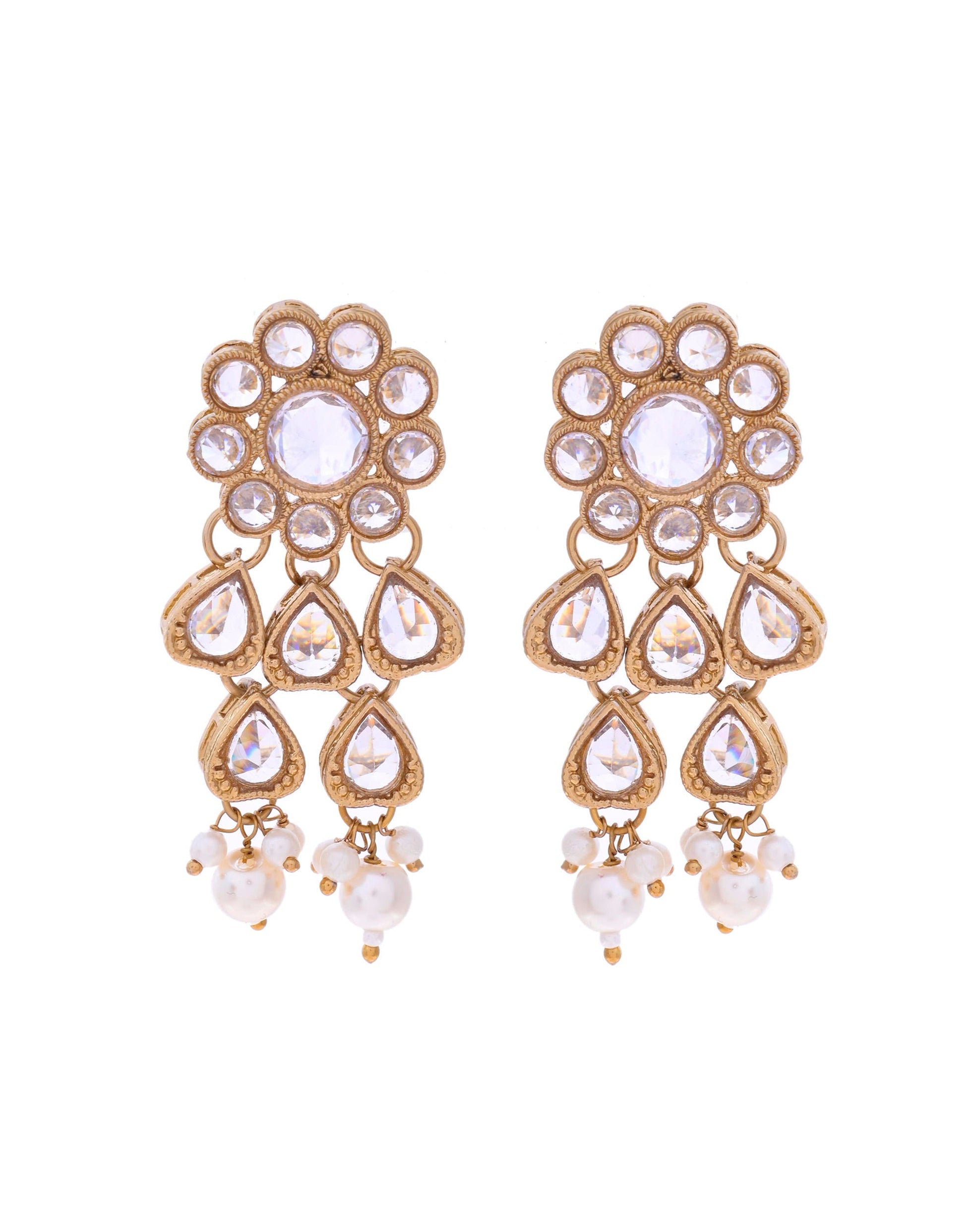 VOJ Gold-Polished White Beats Stuuded Handcrafted Jewellery Set - Swadesiicart