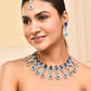 VOJ Silver-Plated Blue AD-Studded Tear Drop Shape Jewellery Set - Swadesiicart