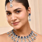 VOJ Silver-Plated Blue AD-Studded Tear Drop Shape Jewellery Set - Swadesiicart