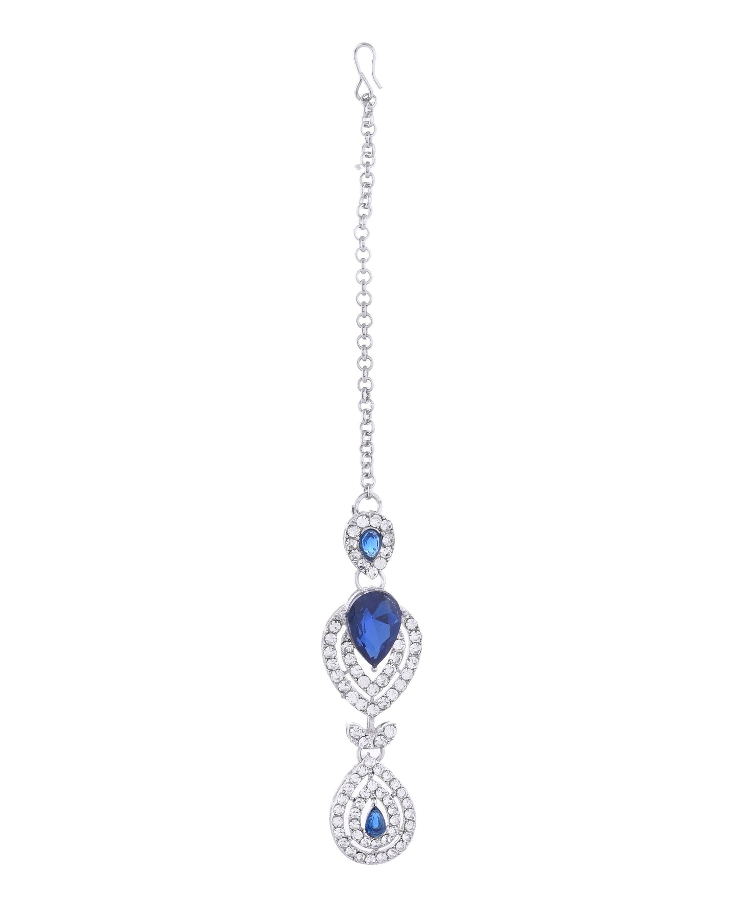 VOJ Silver-Plated Blue AD-Studded Tear Drop Shape Jewellery Set - Swadesiicart