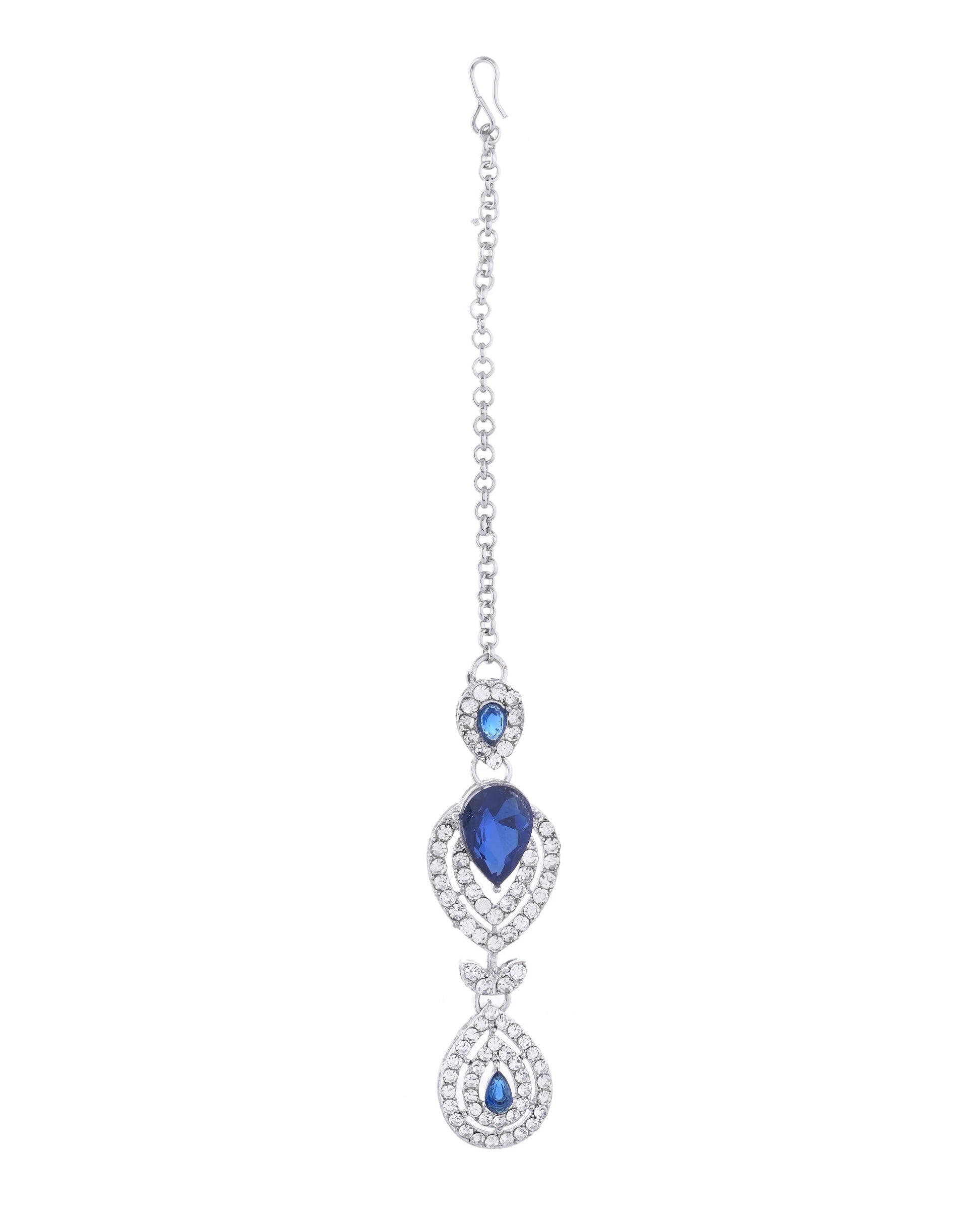 VOJ Silver-Plated Blue AD-Studded Tear Drop Shape Jewellery Set - Swadesiicart