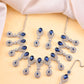 VOJ Silver-Plated Blue AD-Studded Tear Drop Shape Jewellery Set - Swadesiicart
