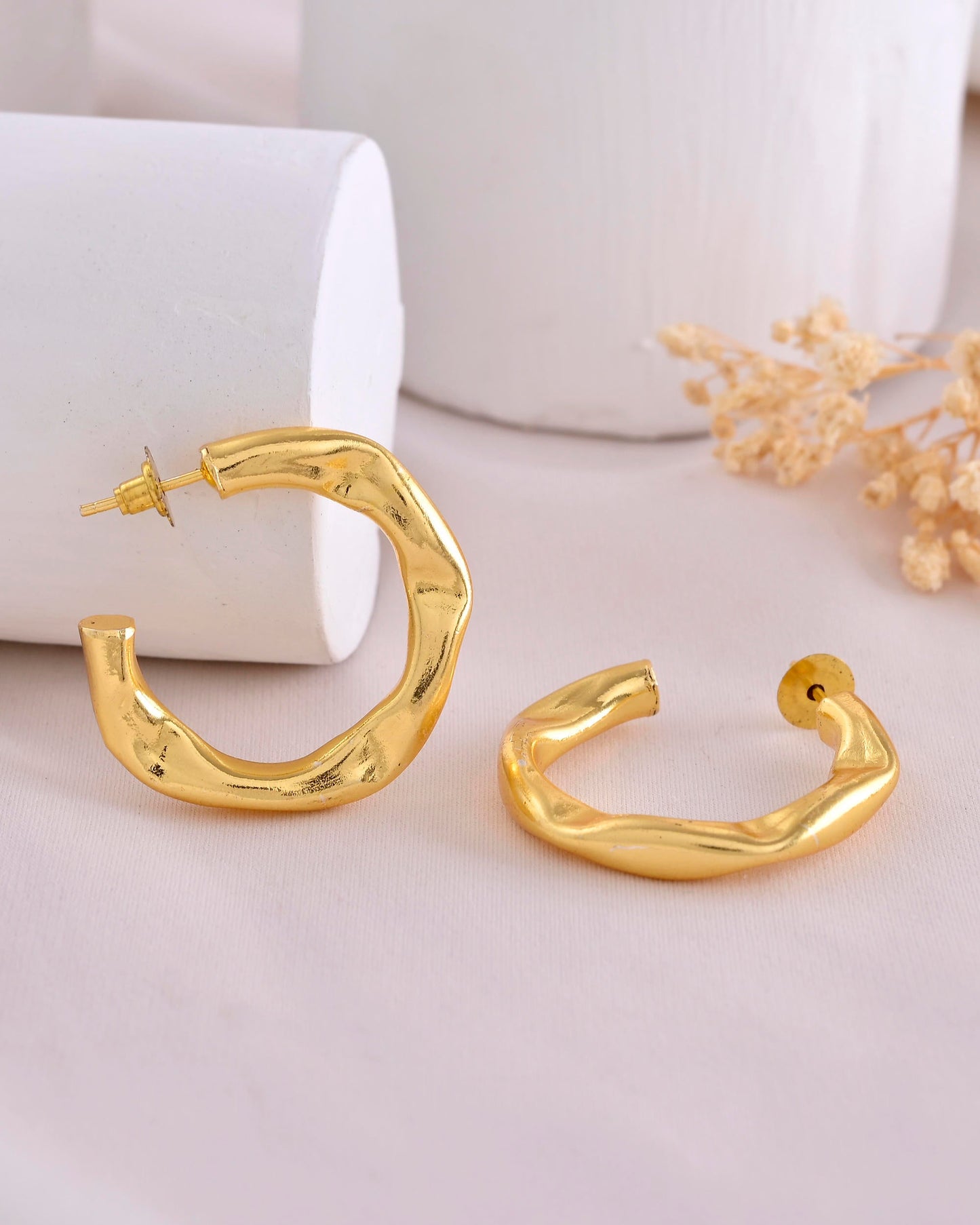 VOJ Gold-Polished Classic Half Hoop Earrings - Swadesiicart