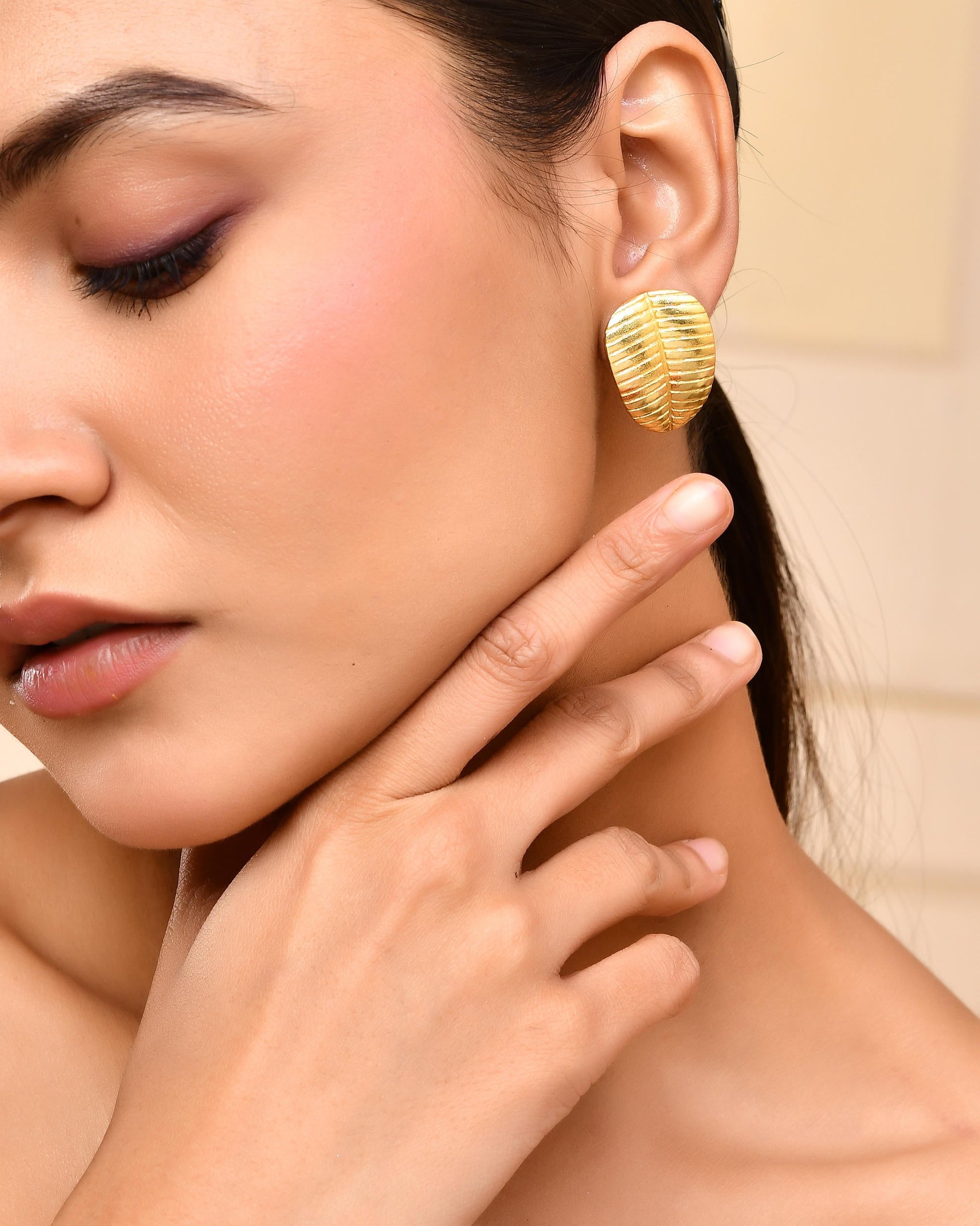 VOJ Gold-Polished Anti Tarnish Leaf Shape Earrings - Swadesiicart