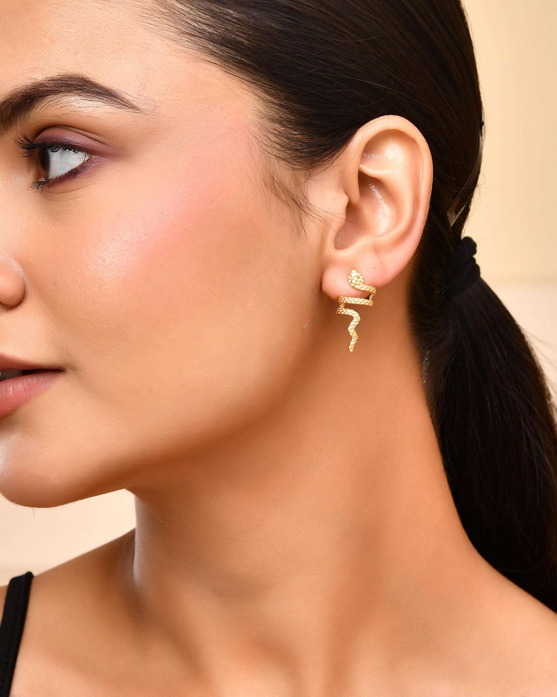 VOJ Gold-Polished Anti Tarnish Snake Earrings - Swadesiicart