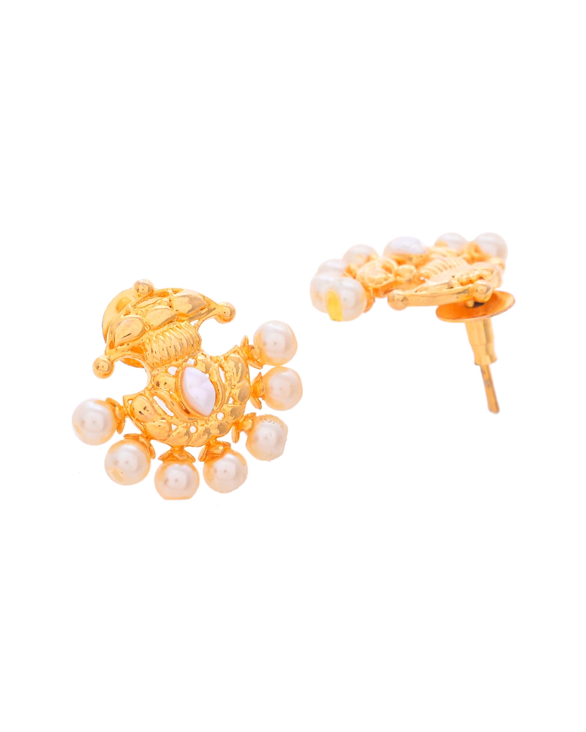 VOJ Gold-Polished Classic Pearl Studded Anti Tarnish Earrings - Swadesiicart