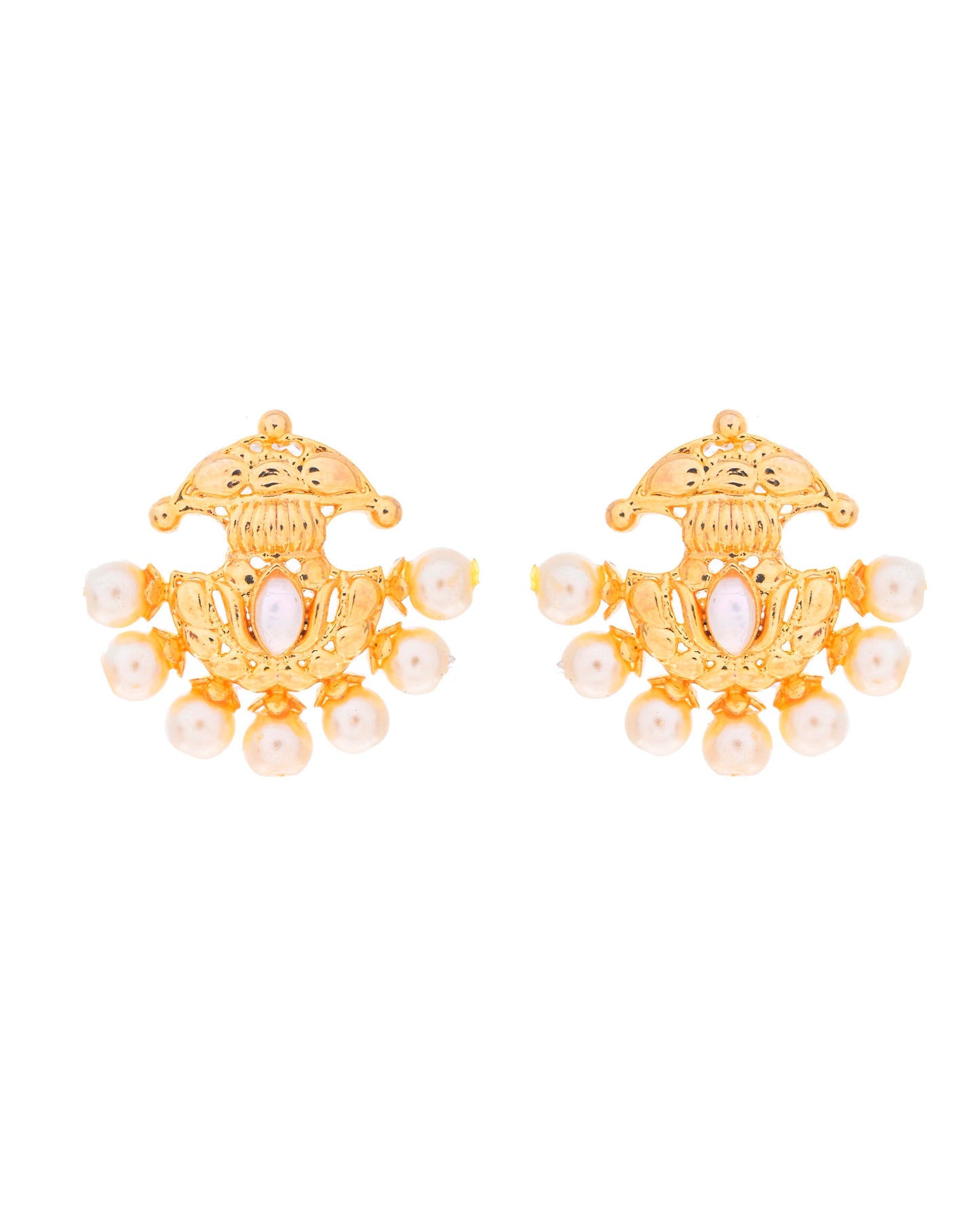 VOJ Gold-Polished Classic Pearl Studded Anti Tarnish Earrings - Swadesiicart