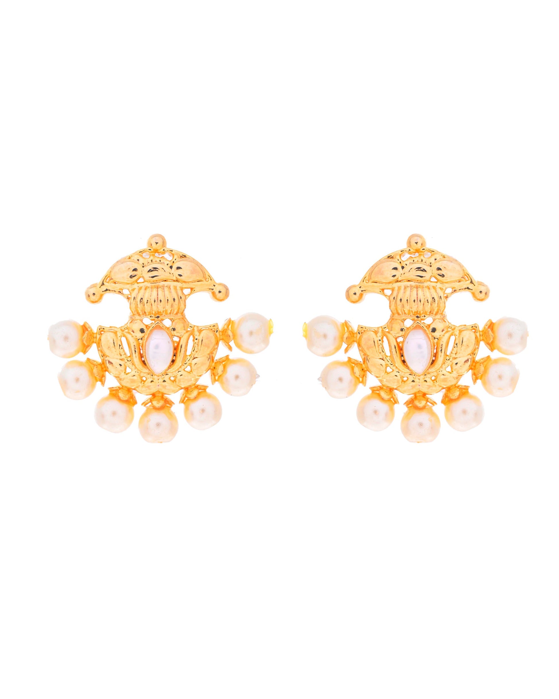 VOJ Gold-Polished Classic Pearl Studded Anti Tarnish Earrings - Swadesiicart