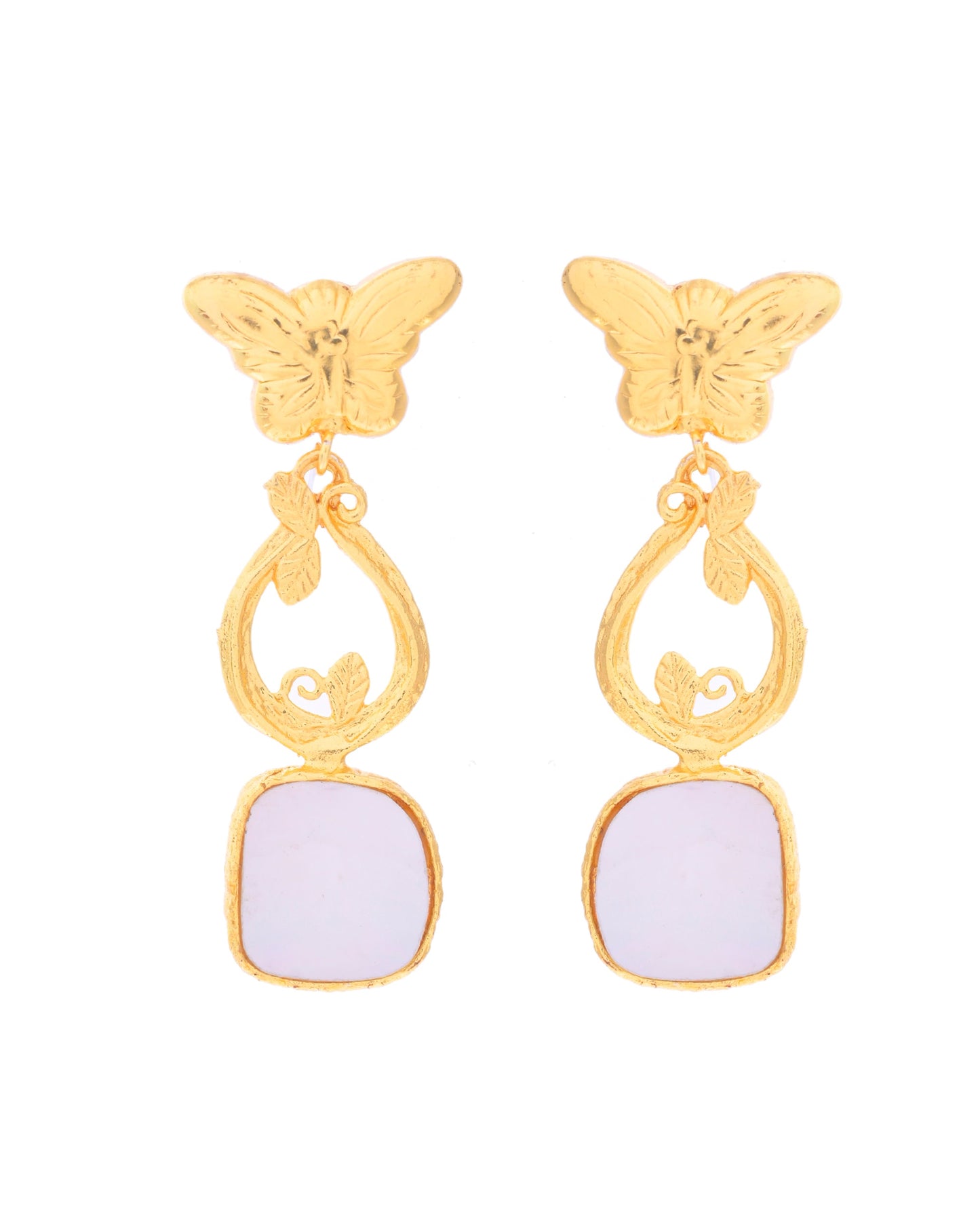VOJ Gold-Polished Stone Studded Designer Anti Tarnish Earrings - Swadesiicart