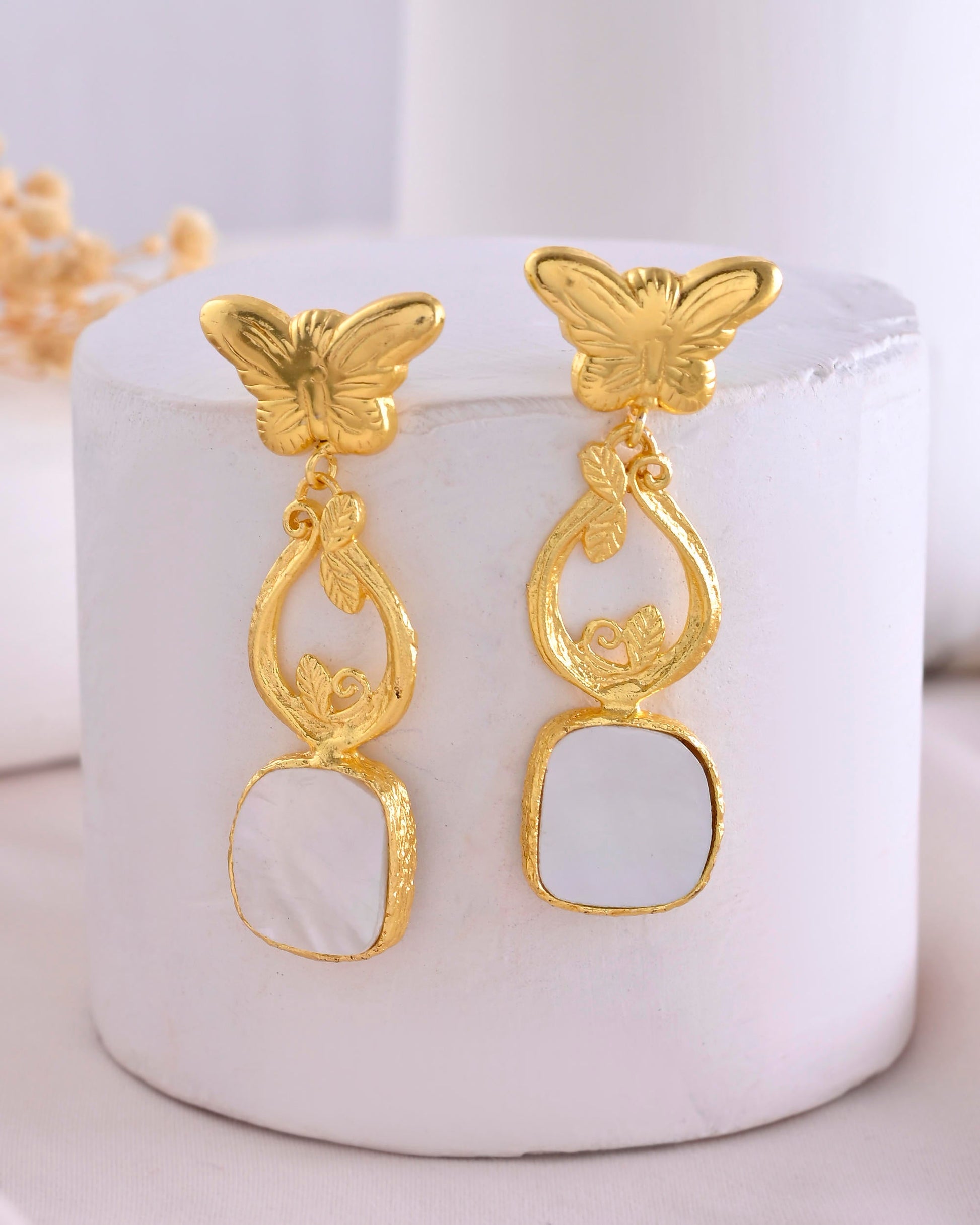 VOJ Gold-Polished Stone Studded Designer Anti Tarnish Earrings - Swadesiicart
