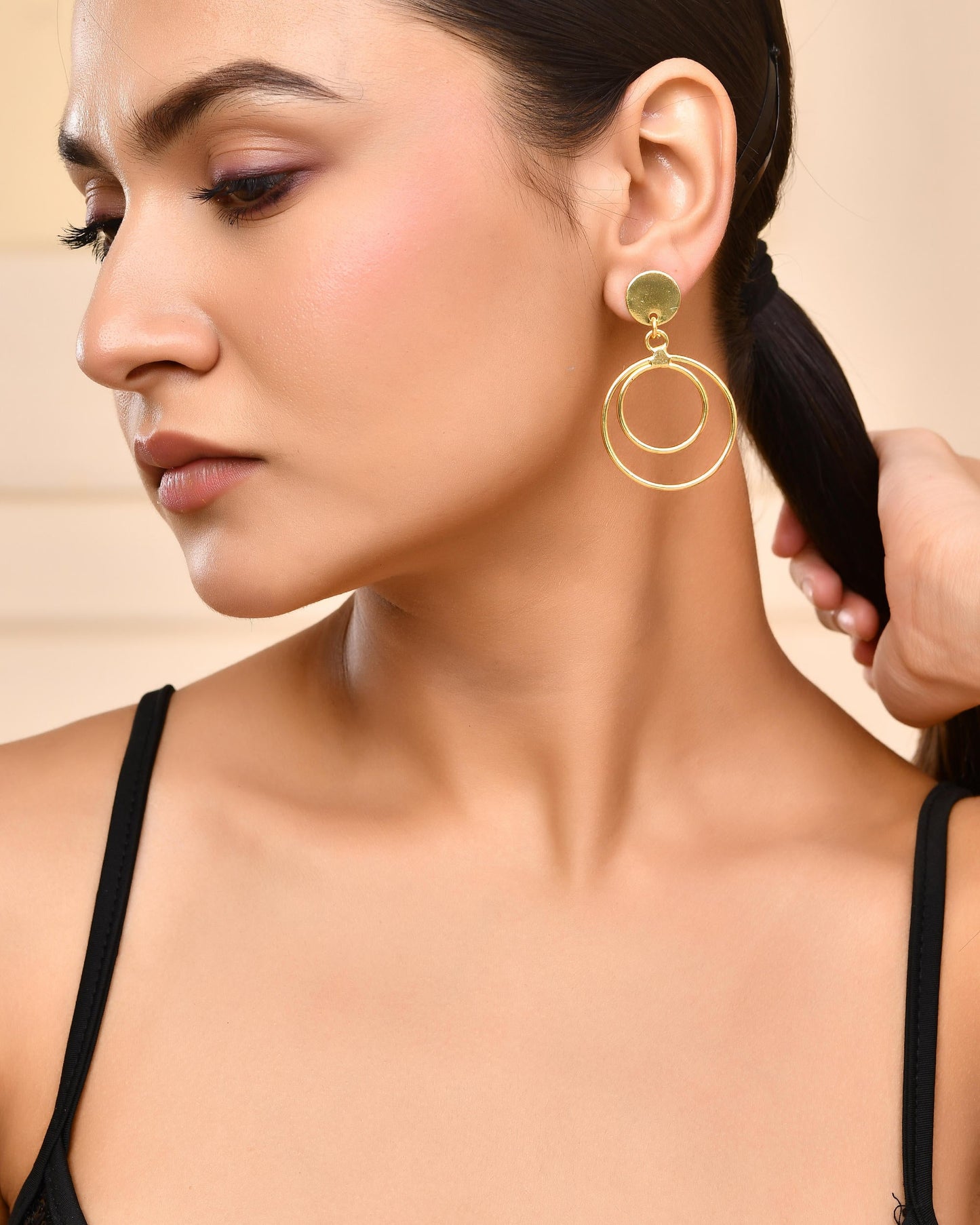 VOJ Gold-Polished Anti Tarnish Circle Stud Earrings - Swadesiicart