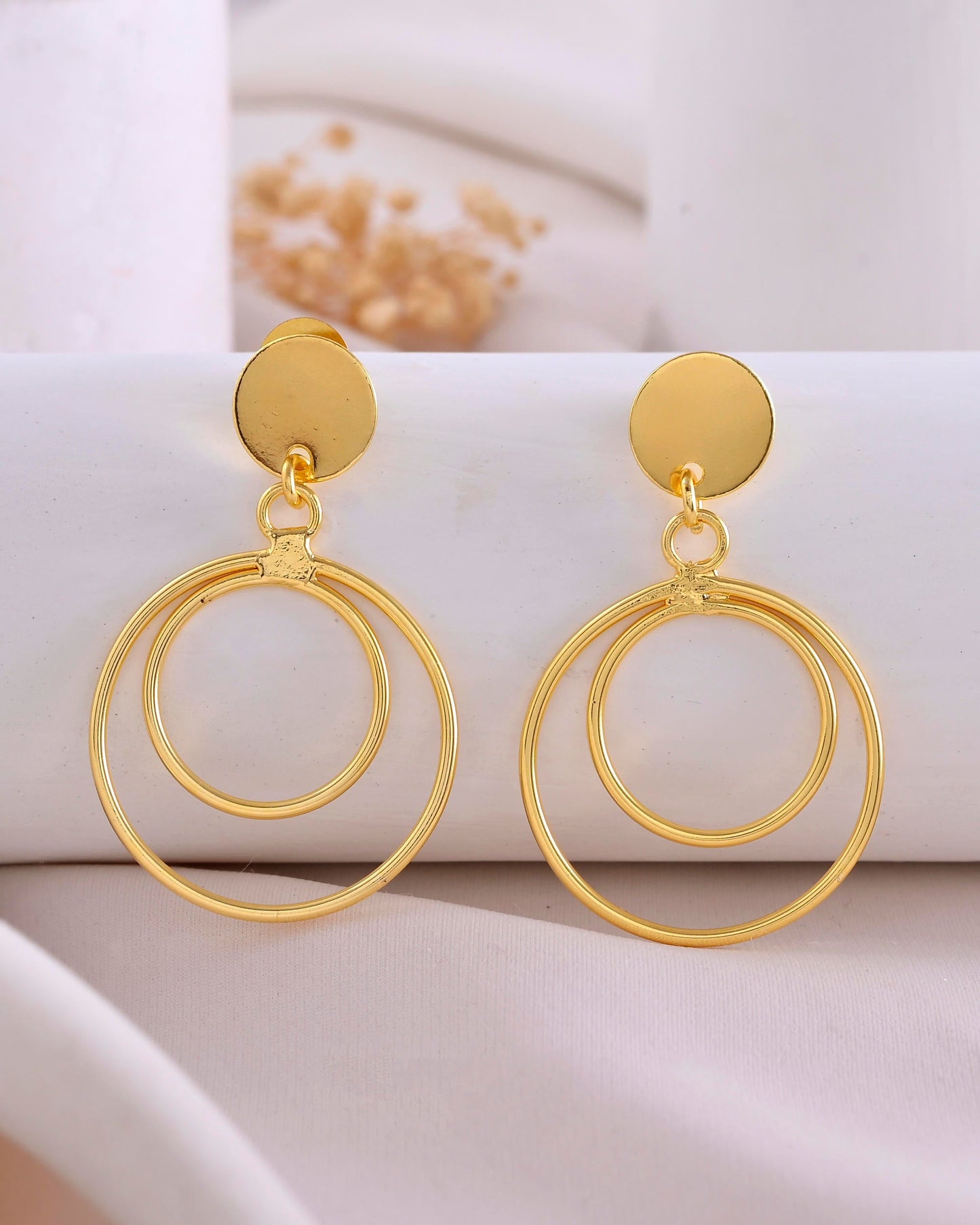 VOJ Gold-Polished Anti Tarnish Circle Stud Earrings - Swadesiicart