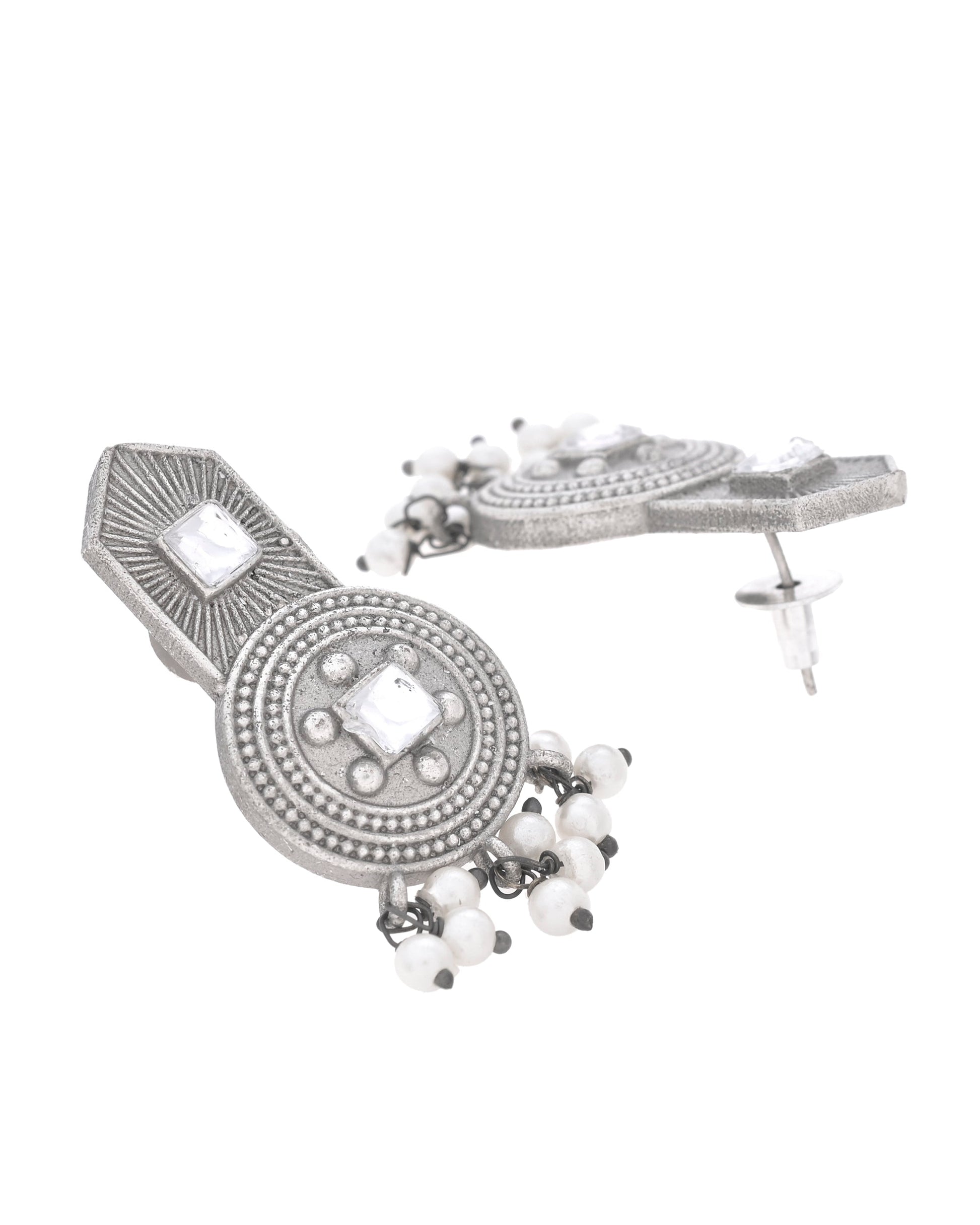 VOJ Silver Plated Beats Studded Classic Stud Earrings - Swadesiicart