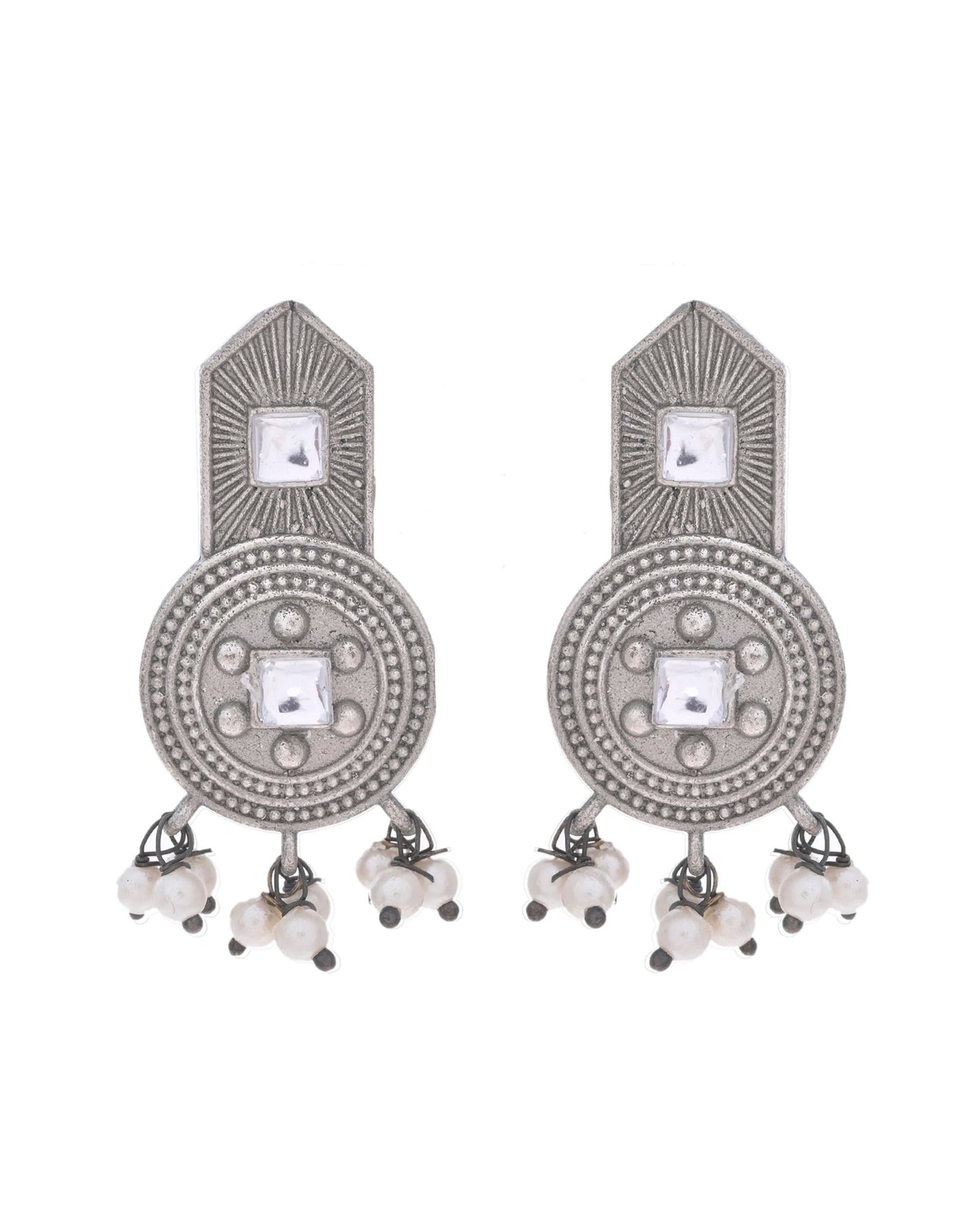 VOJ Silver Plated Beats Studded Classic Stud Earrings - Swadesiicart