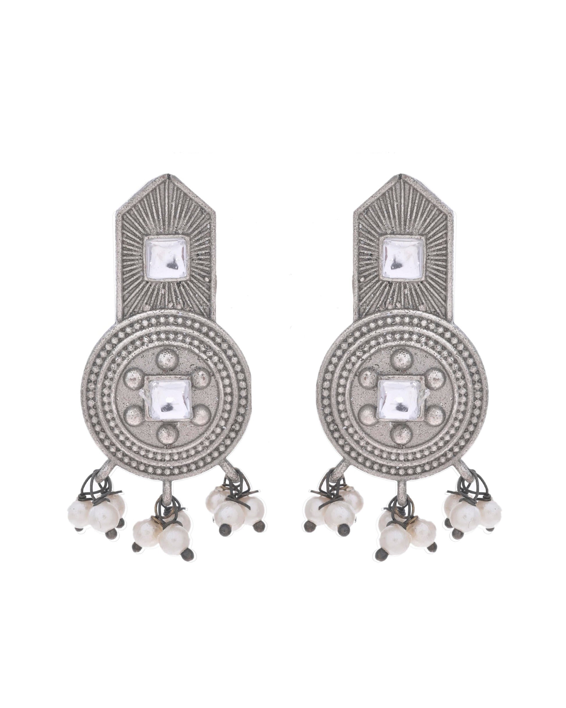 VOJ Silver Plated Beats Studded Classic Stud Earrings - Swadesiicart